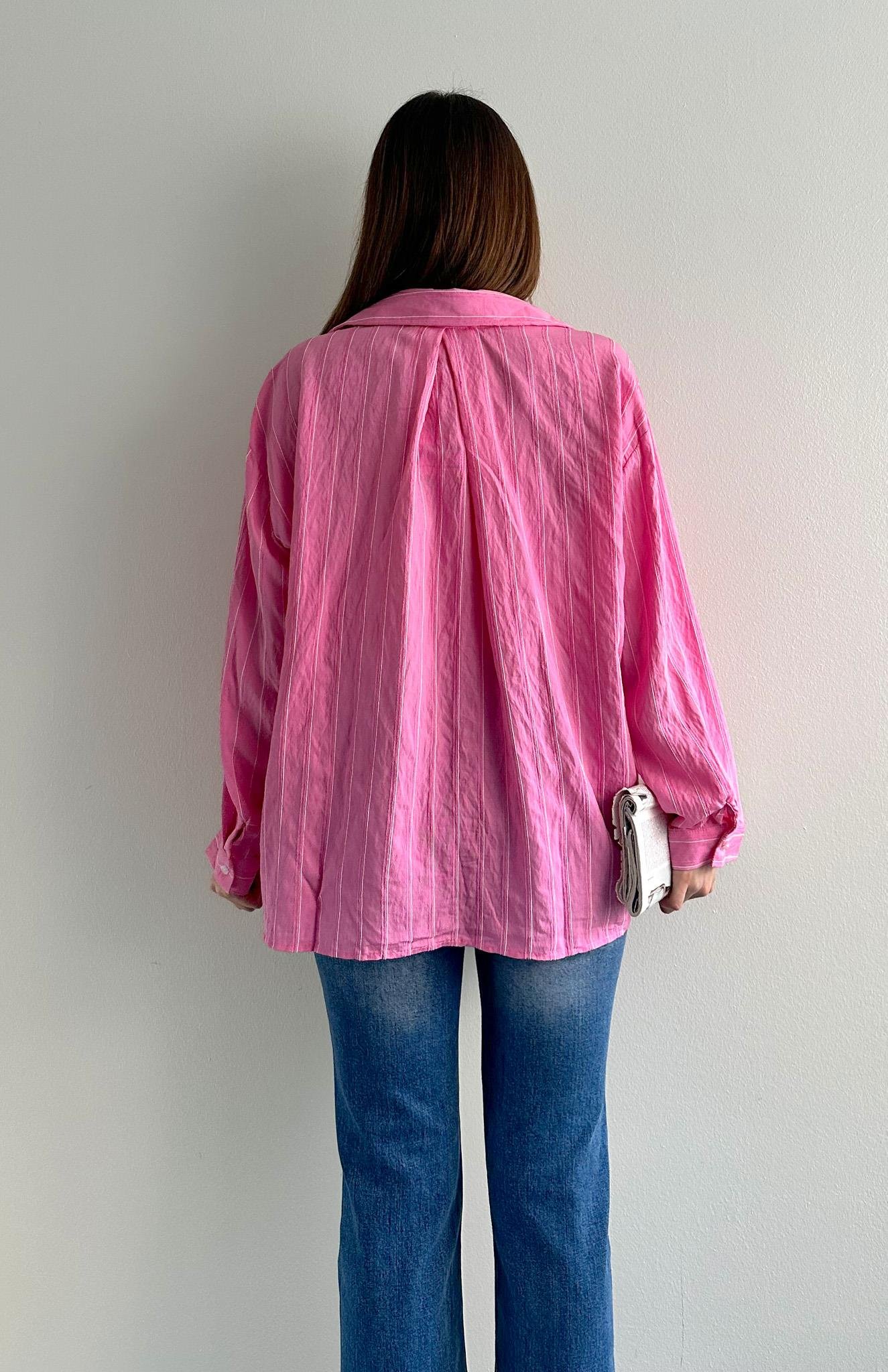 Oversize Çizgili Gömlek PEMBE