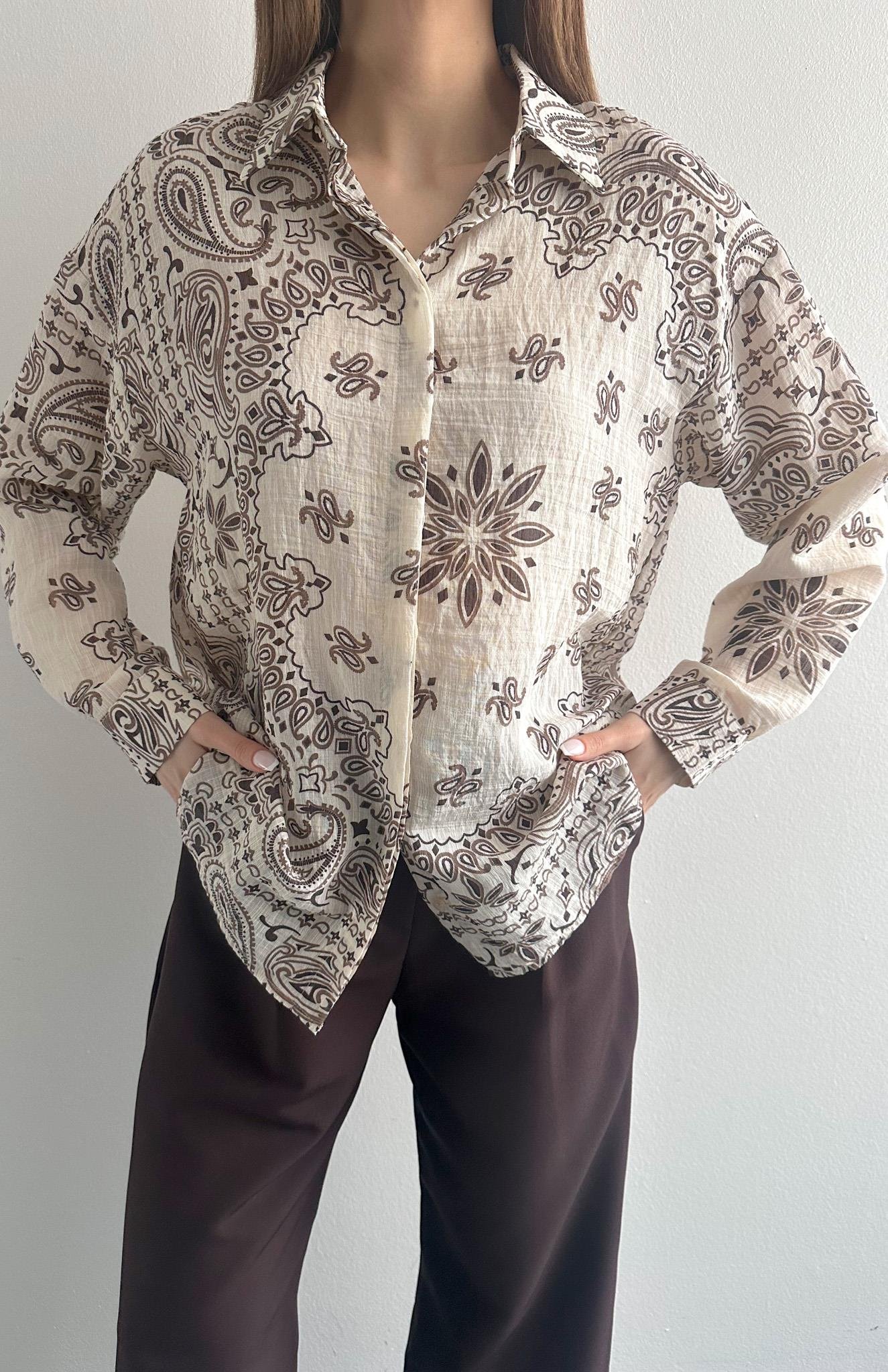 Şal Desen Gömlek EKRU