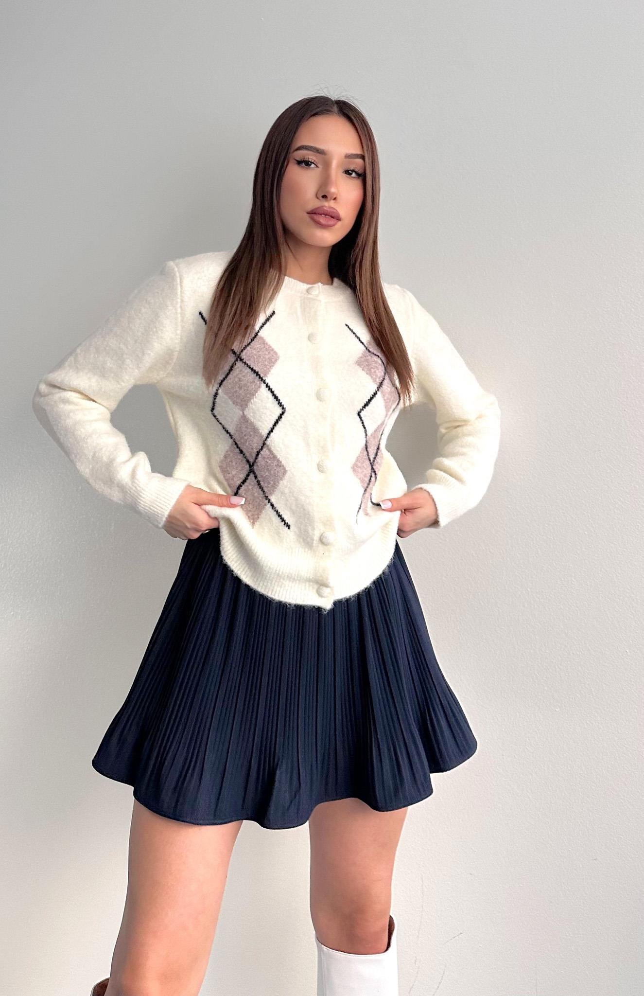 Baklava Desen Hırka EKRU