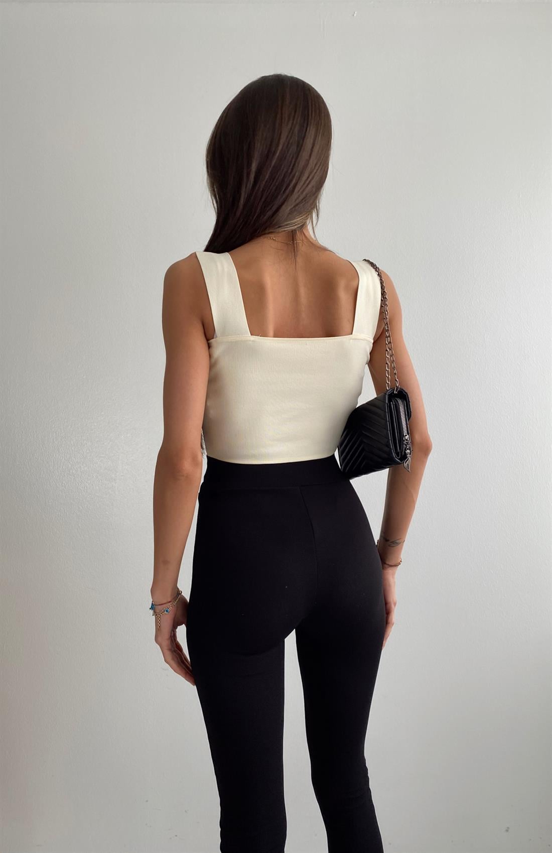 Beli Orta Biyeli Crop KREM