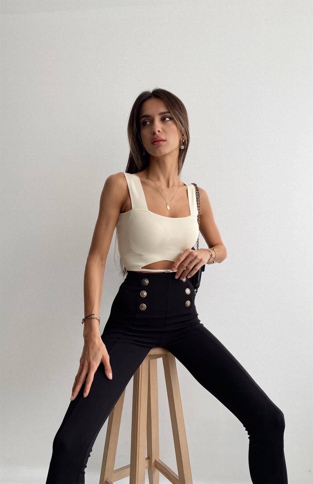 Beli Orta Biyeli Crop KREM