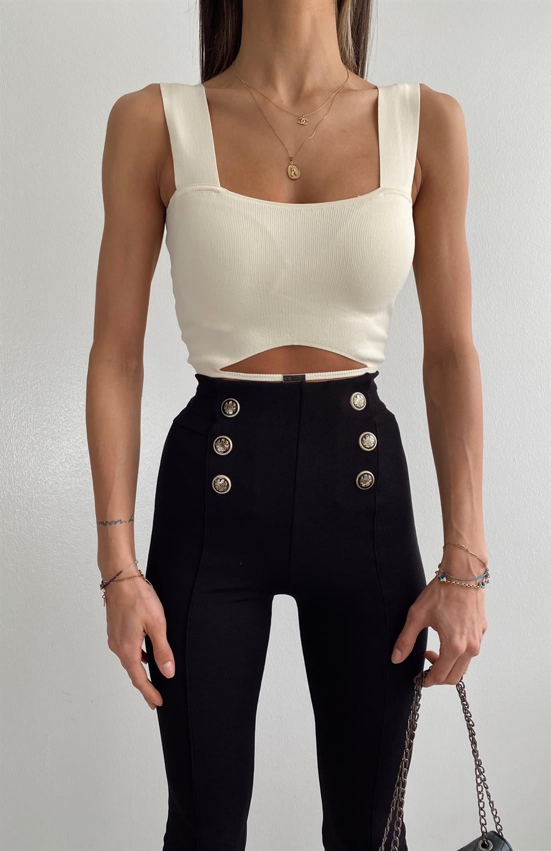 Beli Orta Biyeli Crop KREM