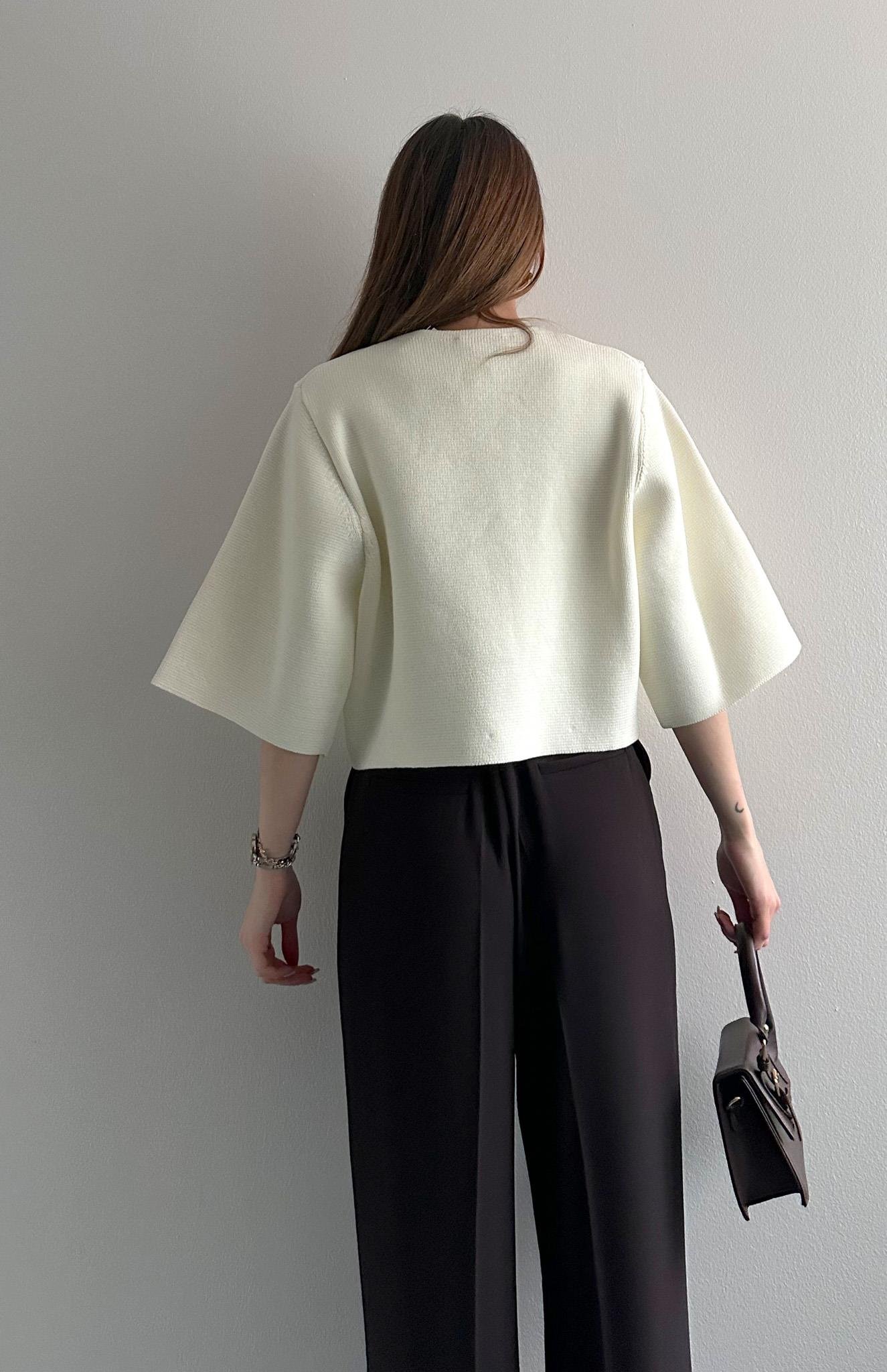 Bisiklet Yaka Çıtçıt Düğmeli Hırka EKRU