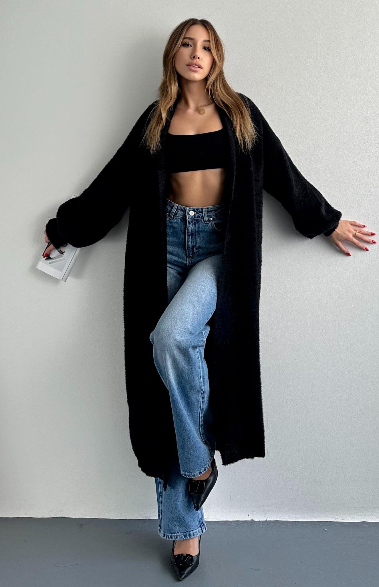 Boydan Triko Hırka SİYAH