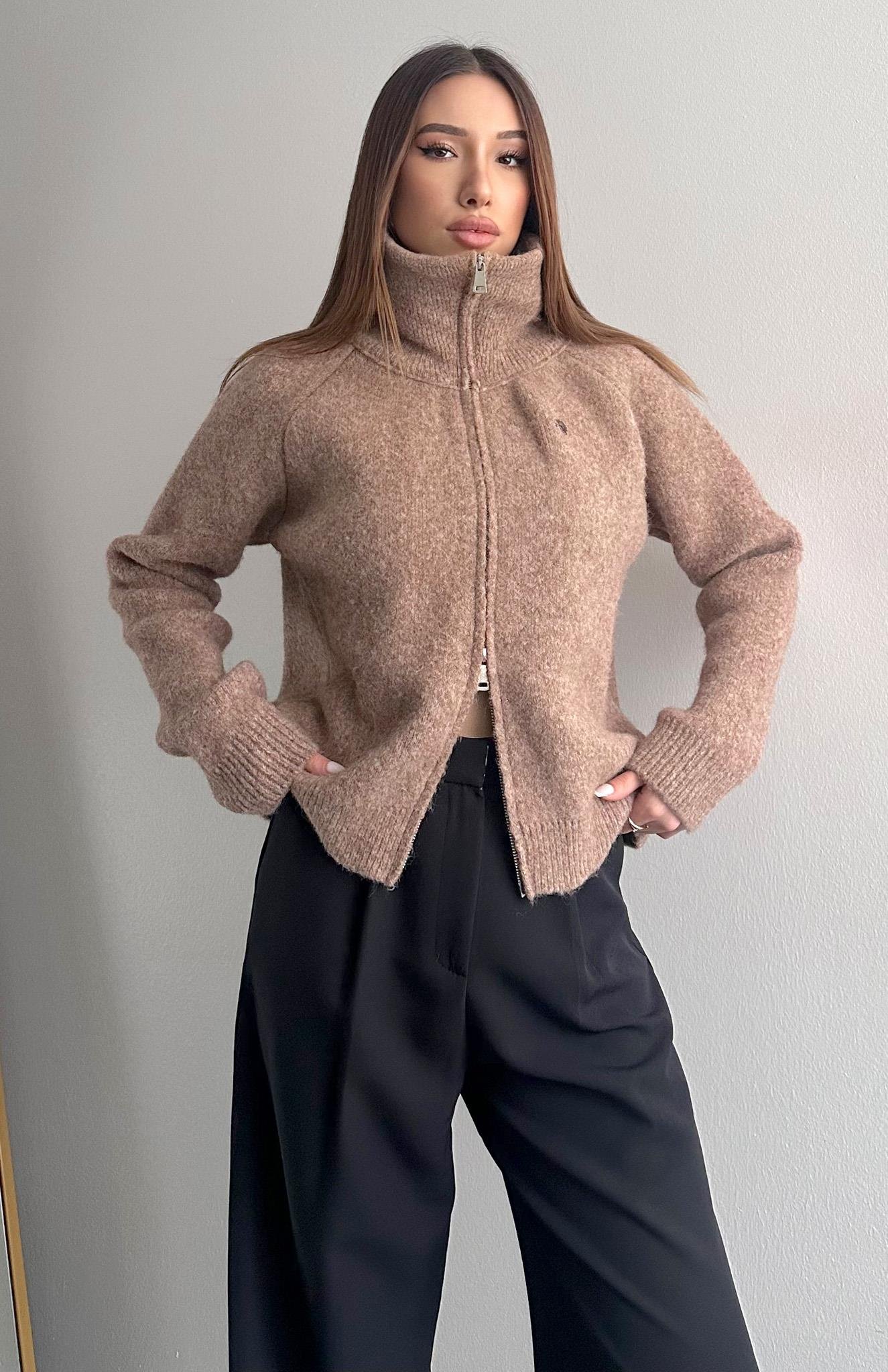 Çift Fermuarlı Lena Hırka CAMEL