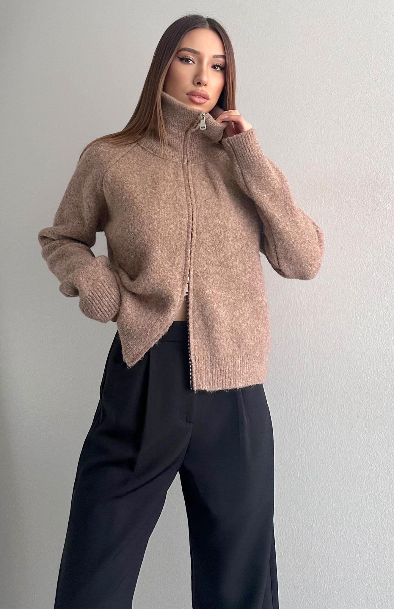 Çift Fermuarlı Lena Hırka CAMEL