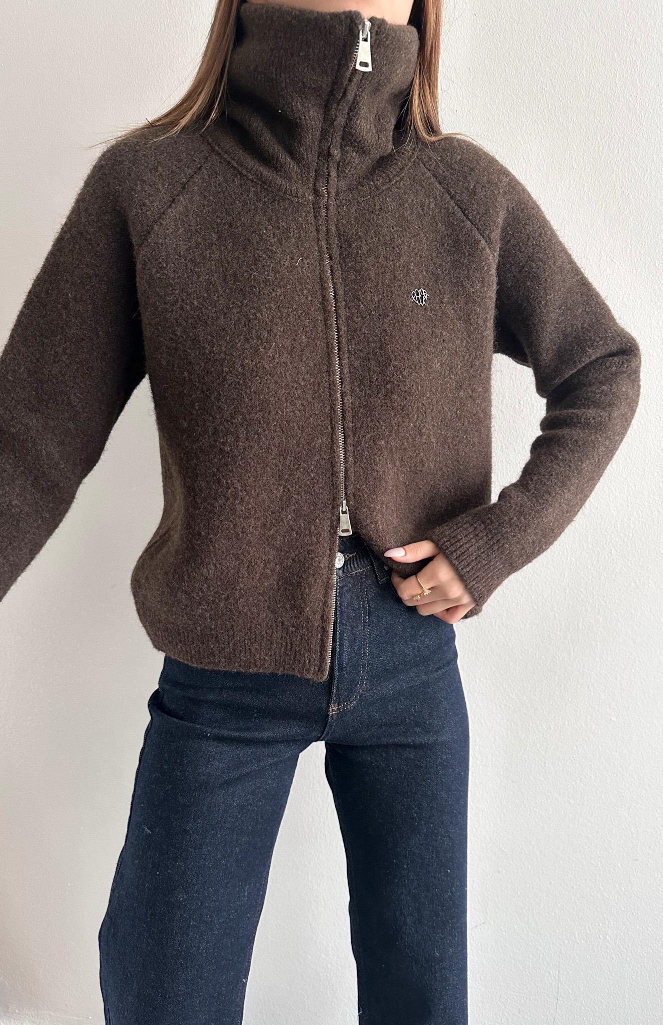 Çift Fermuarlı Lena Hırka KAHVERENGİ