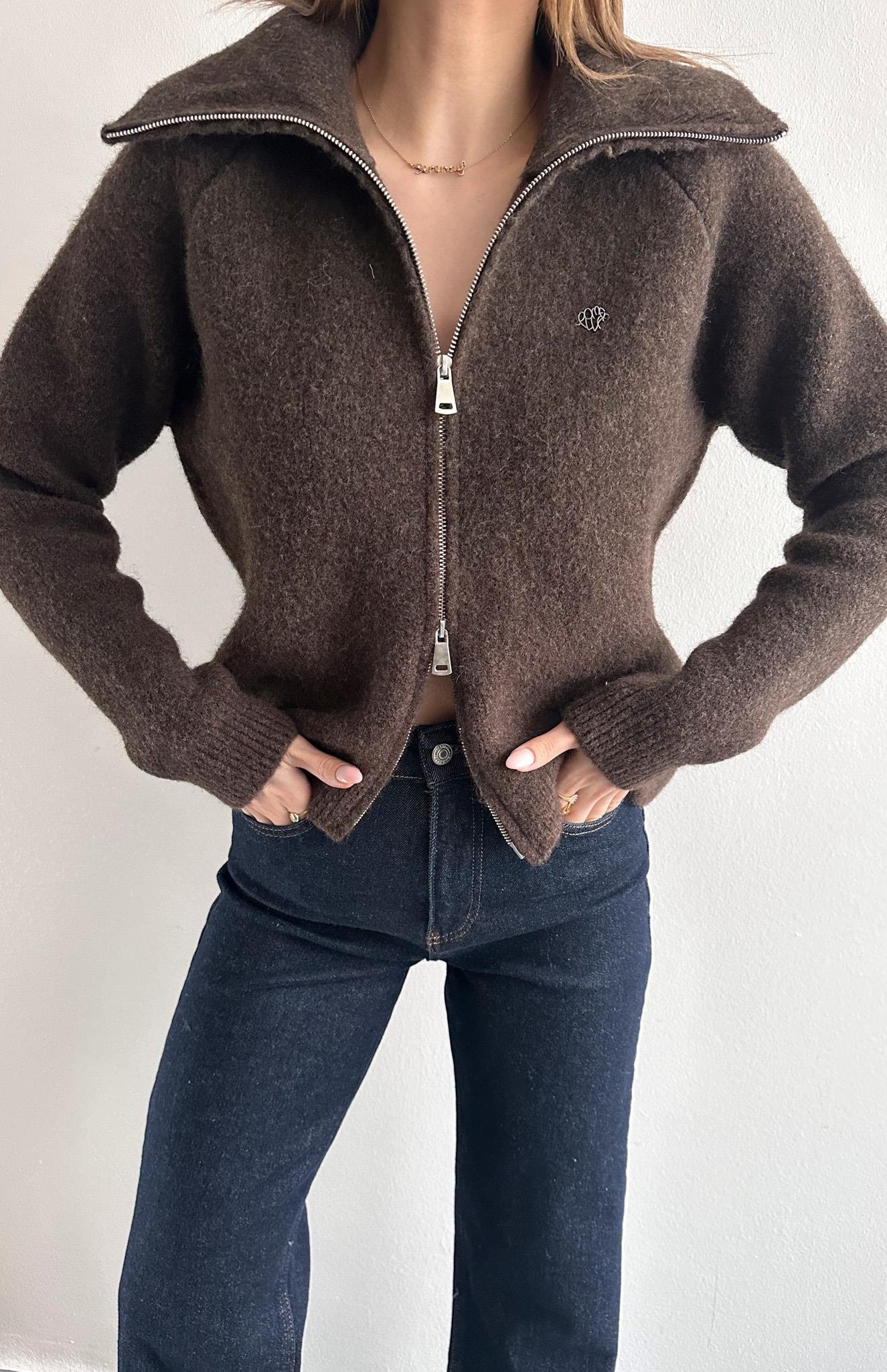 Çift Fermuarlı Lena Hırka KAHVERENGİ