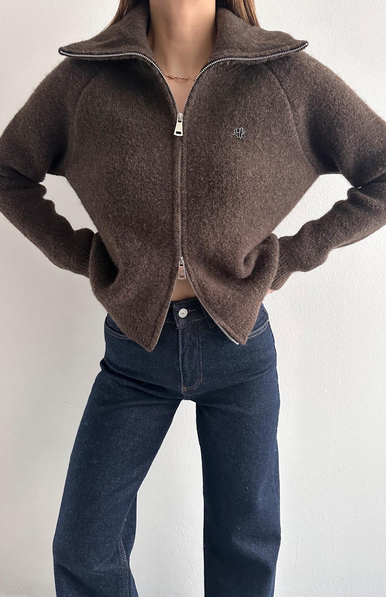 Çift Fermuarlı Lena Hırka KAHVERENGİ