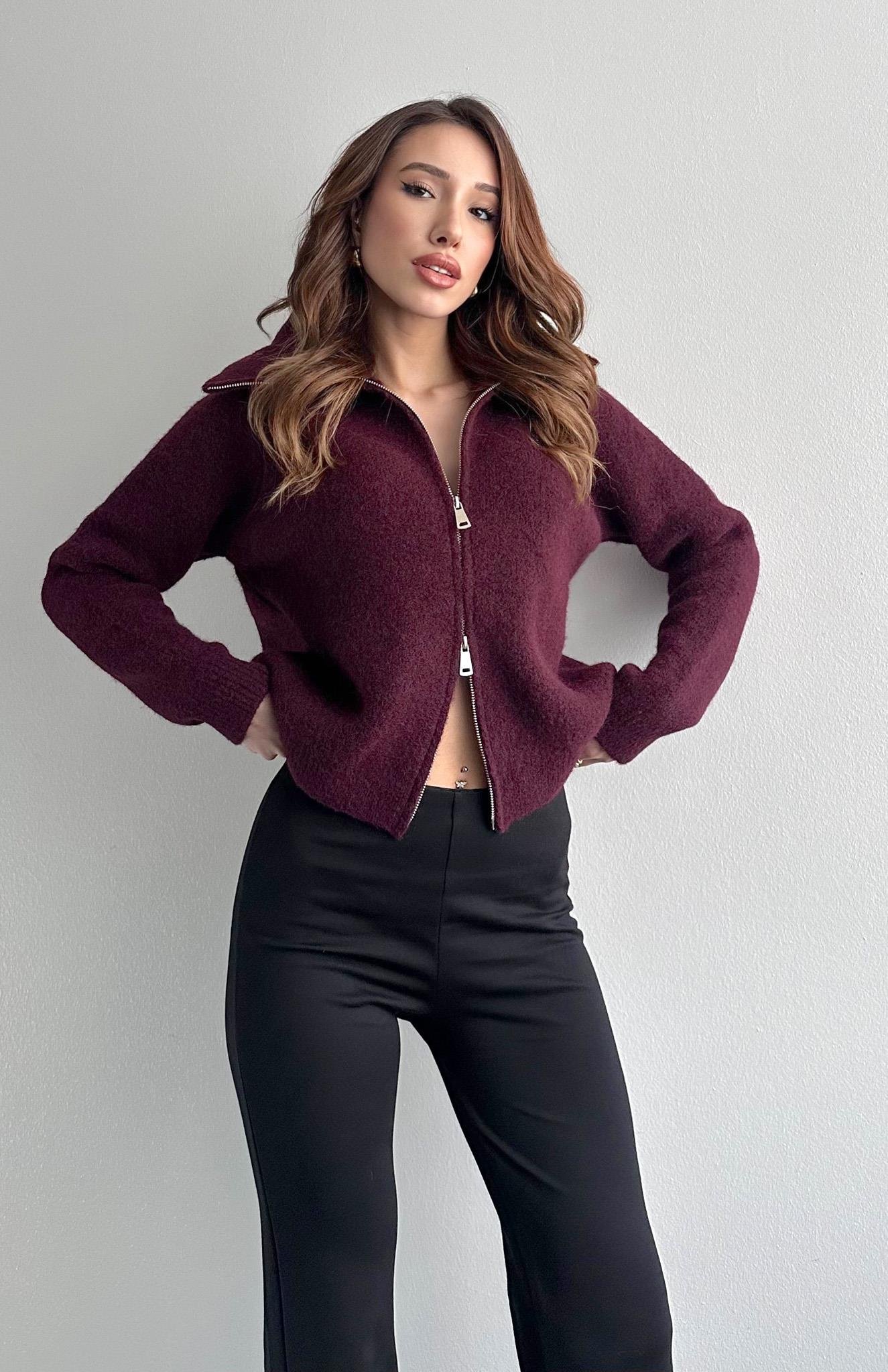 Çift Fermuarlı Lena Hırka MÜRDÜM