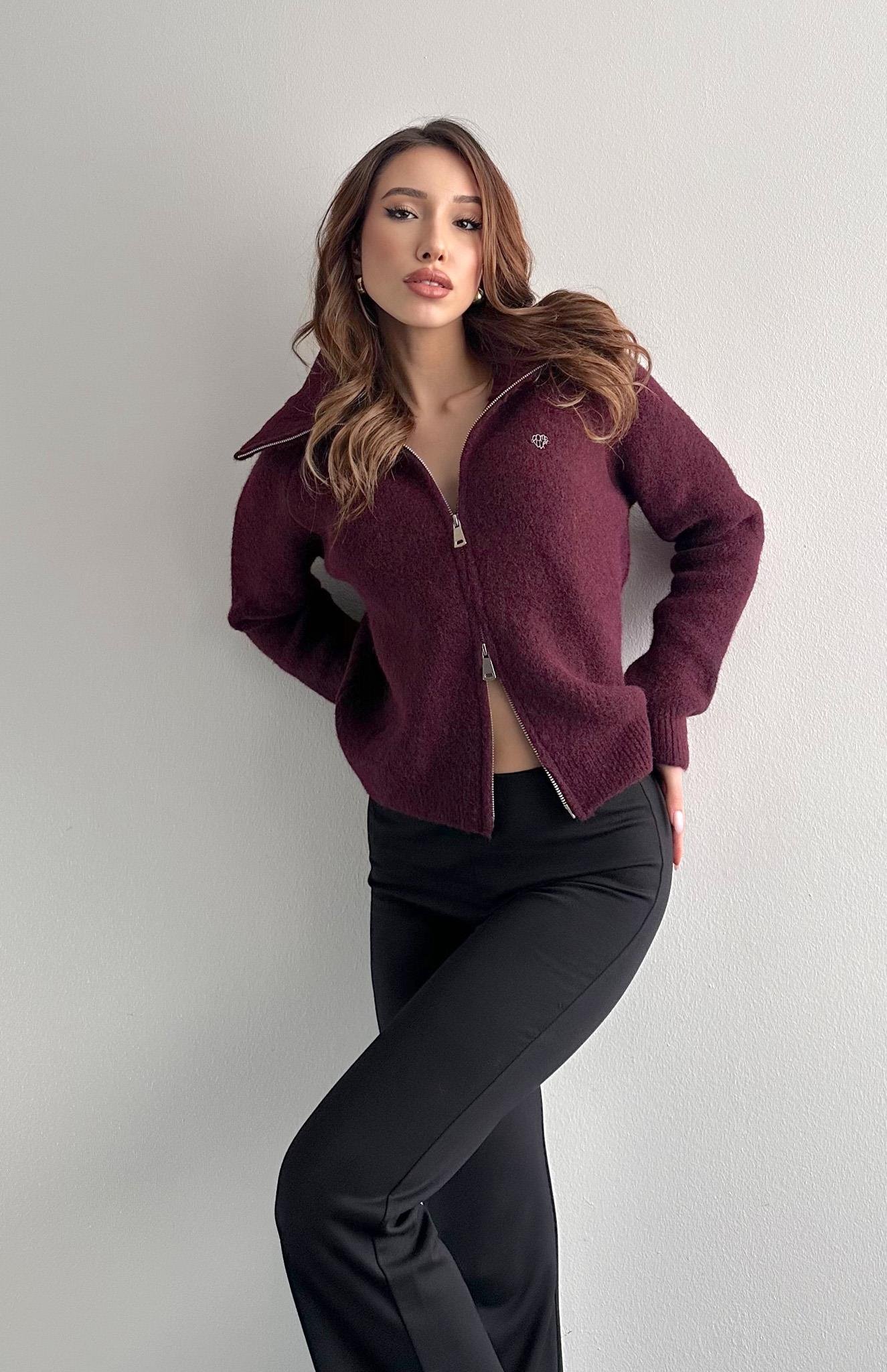 Çift Fermuarlı Lena Hırka MÜRDÜM