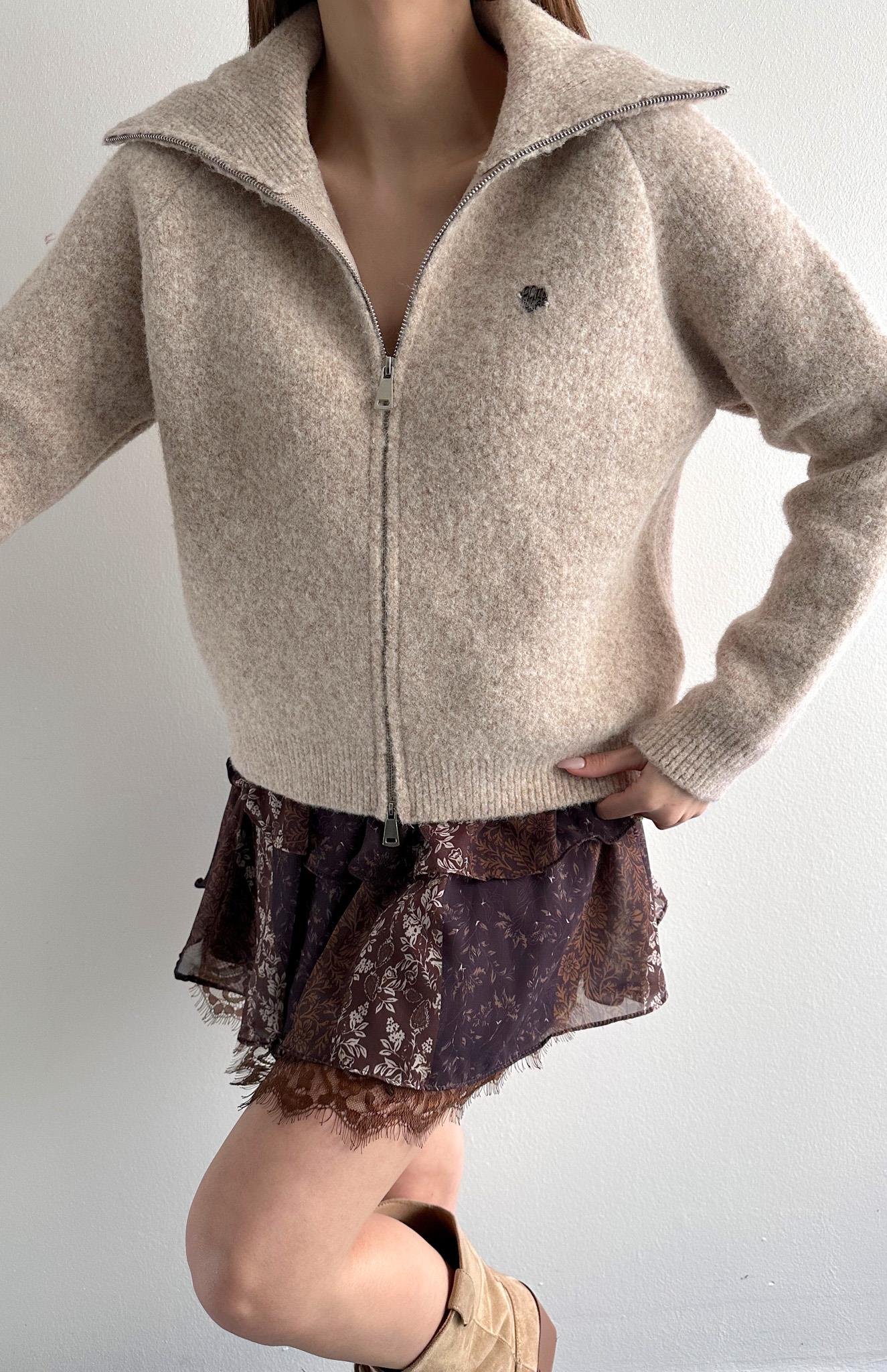 Çift Fermuarlı Lena Hırka VİZON