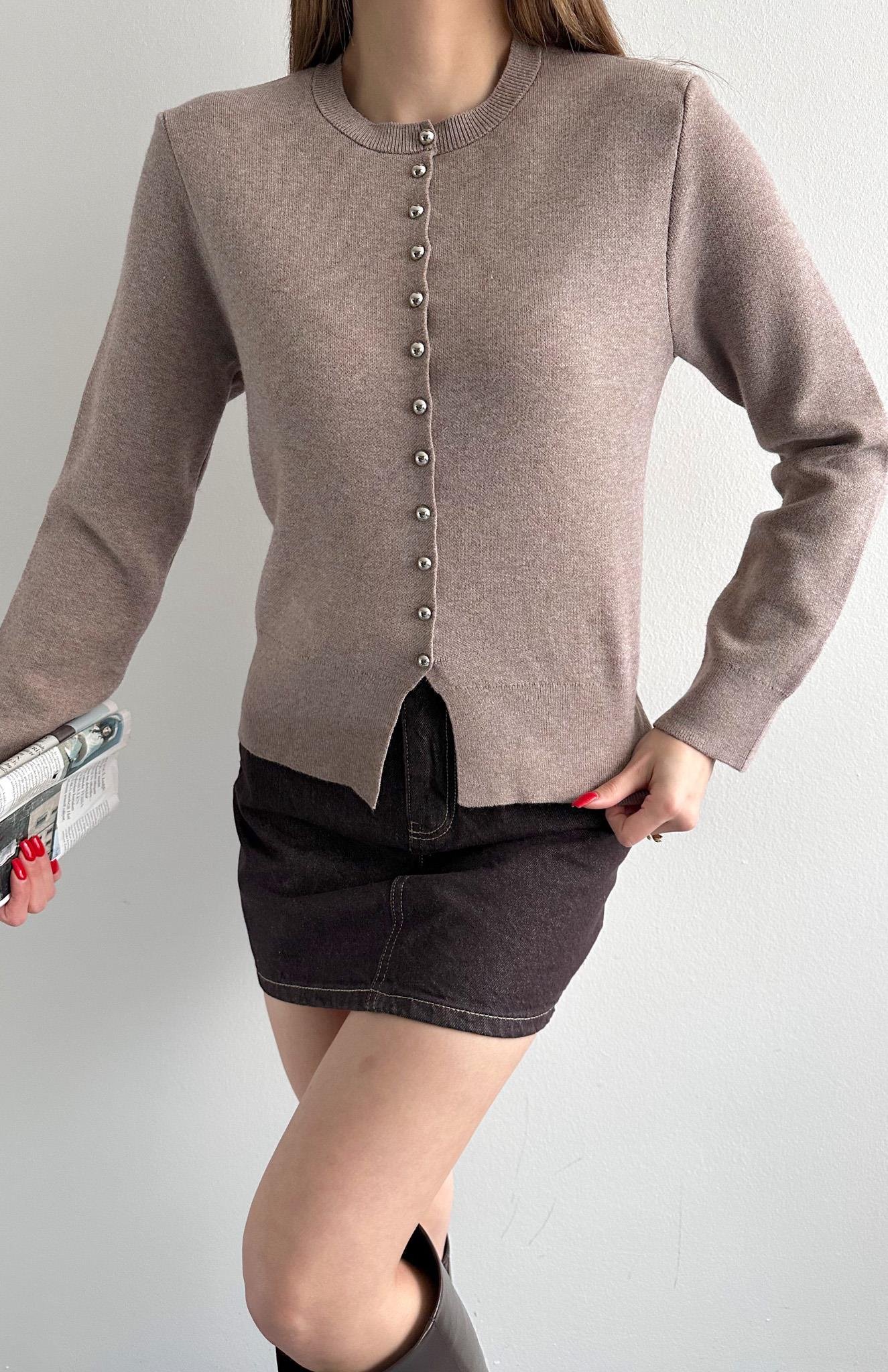 Düğmeli Triko Hırka BEJ