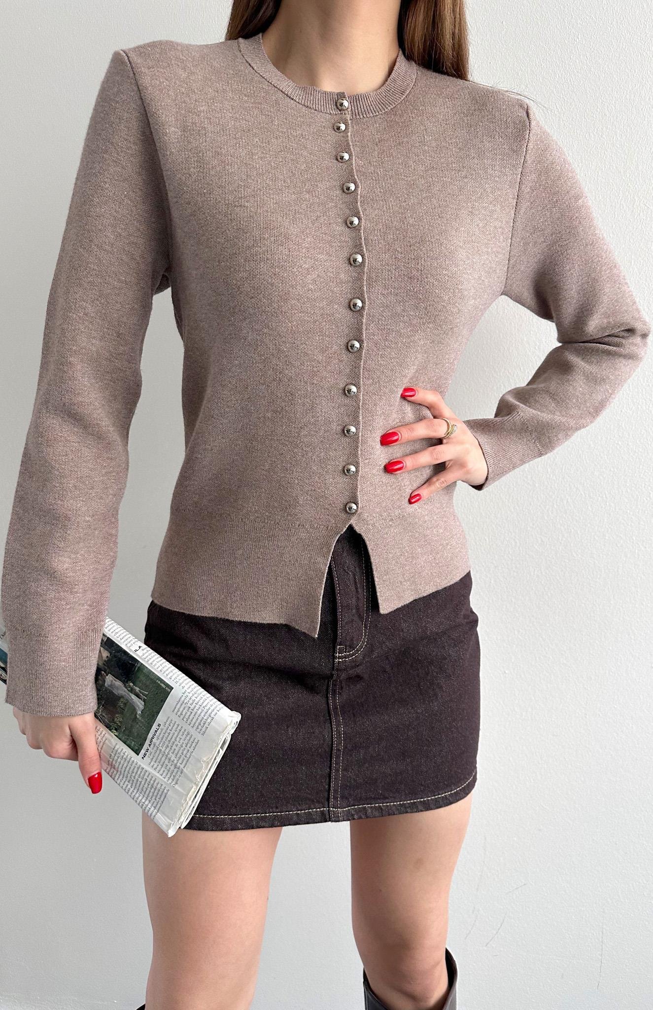 Düğmeli Triko Hırka BEJ