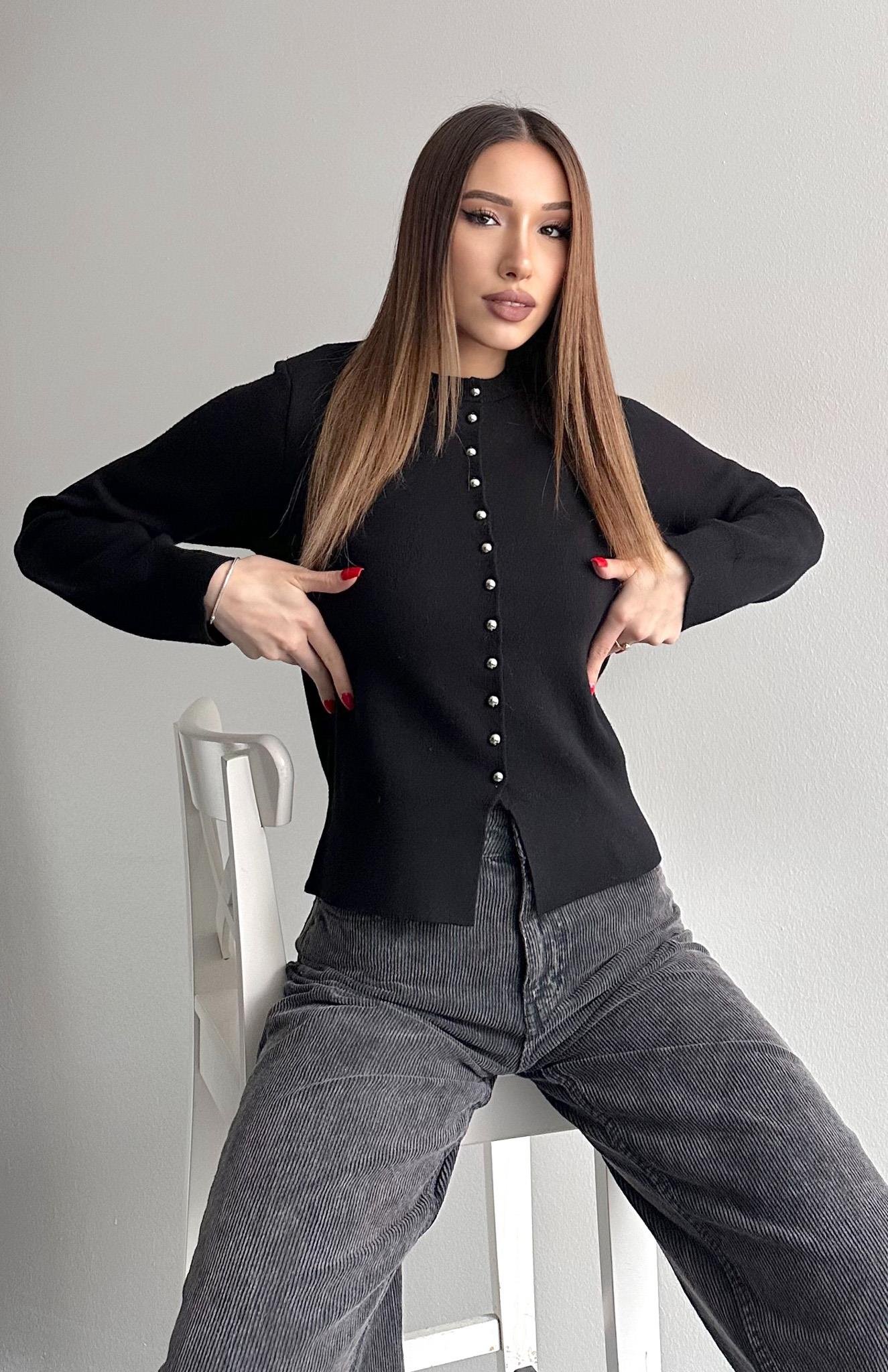 Düğmeli Triko Hırka SİYAH