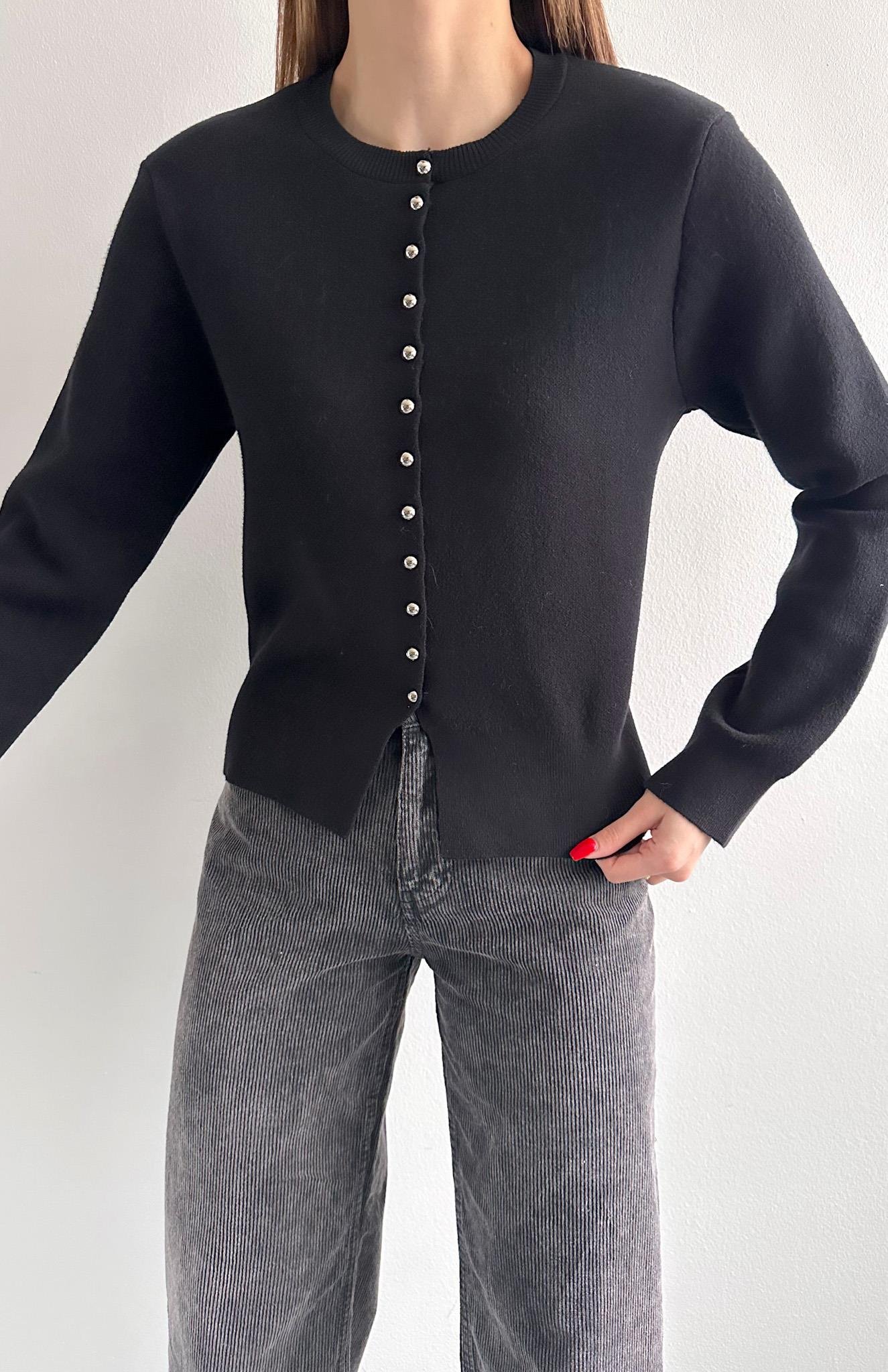 Düğmeli Triko Hırka SİYAH