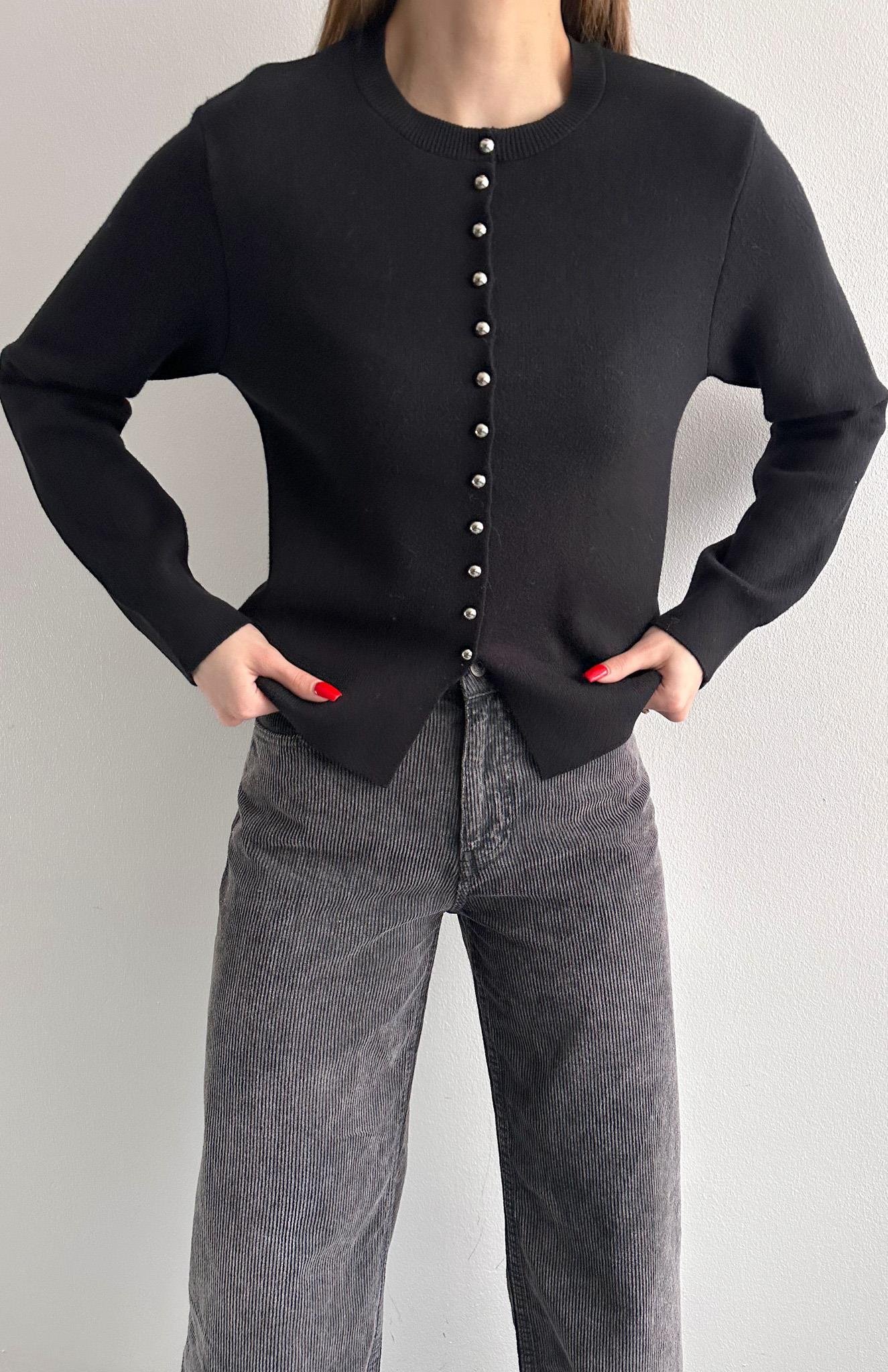 Düğmeli Triko Hırka SİYAH