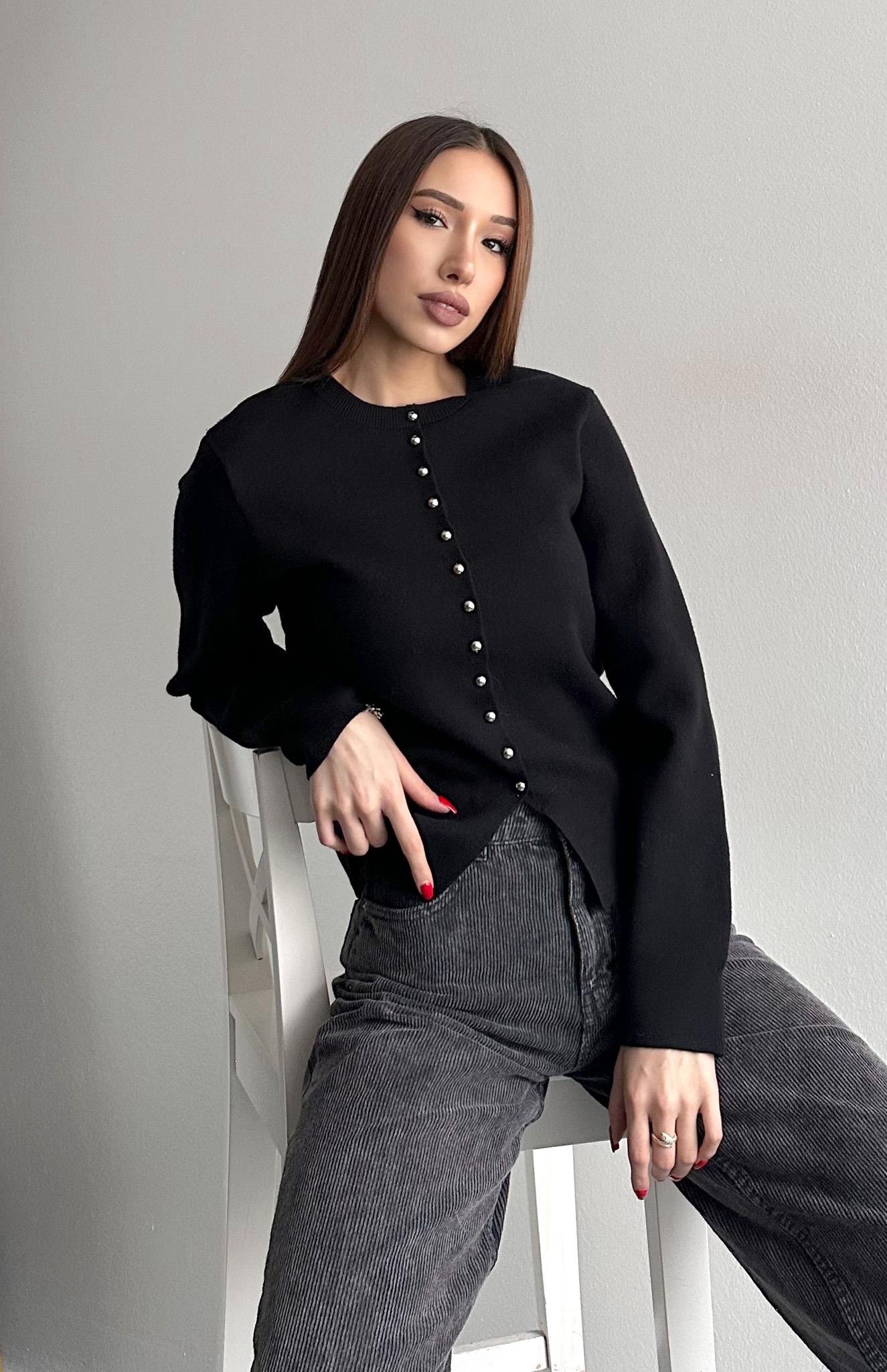 Düğmeli Triko Hırka SİYAH