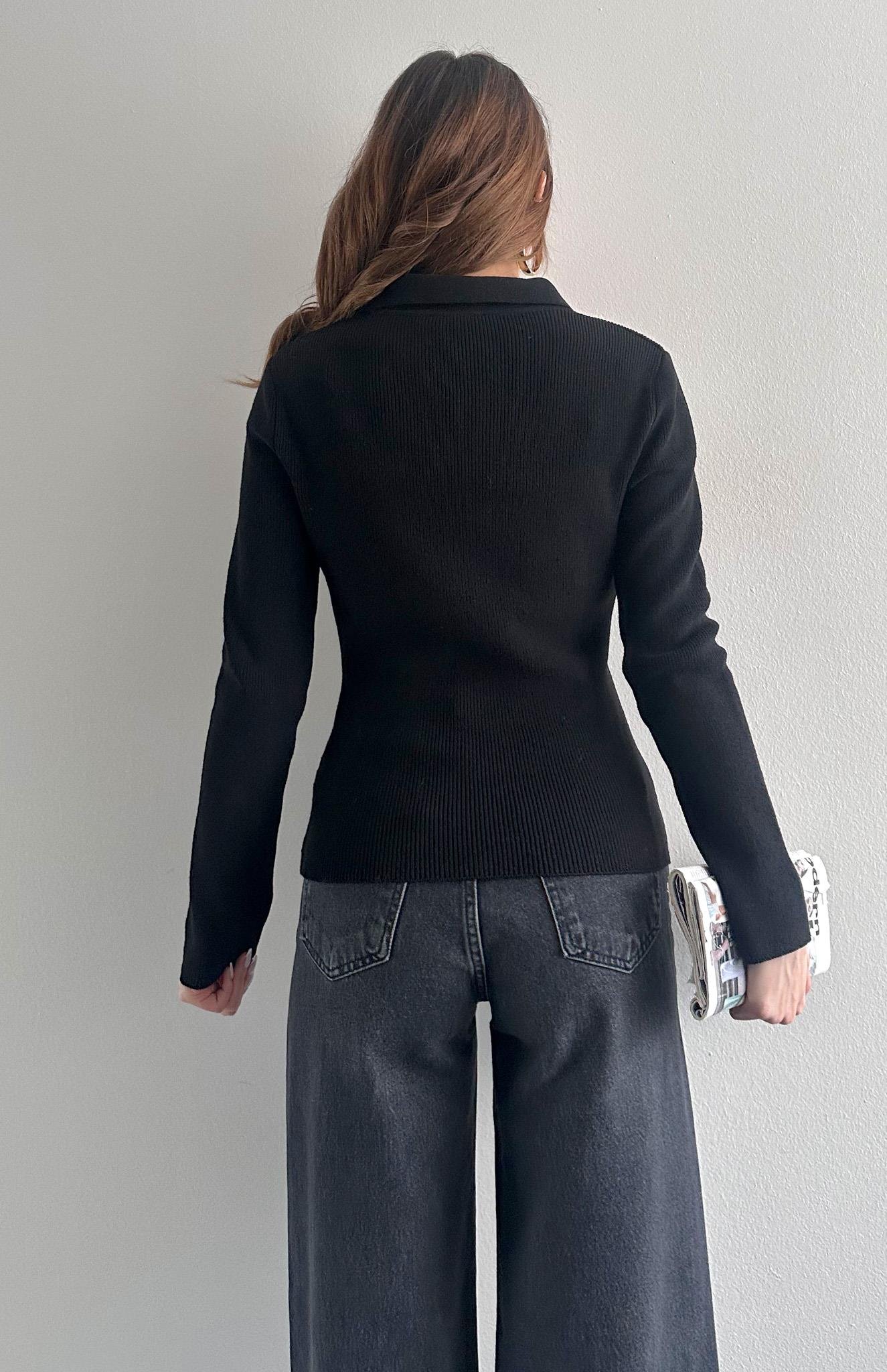 Fermuarlı Slim Kalıp Hırka SİYAH