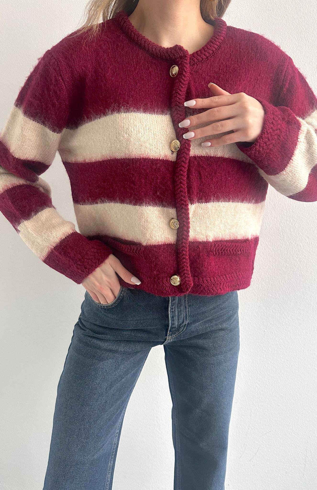 Fırça Şardonlu Crop Hırka BORDO