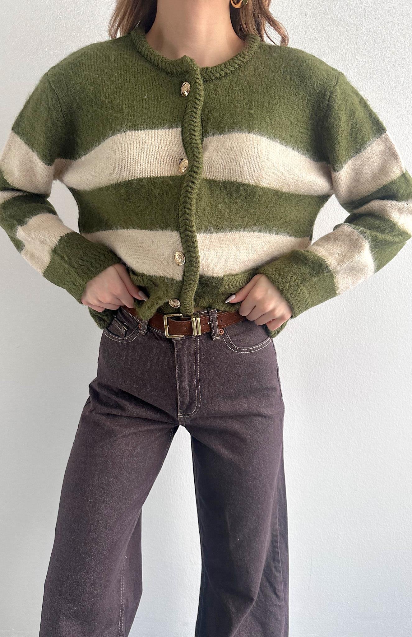 Fırça Şardonlu Crop Hırka HAKİ