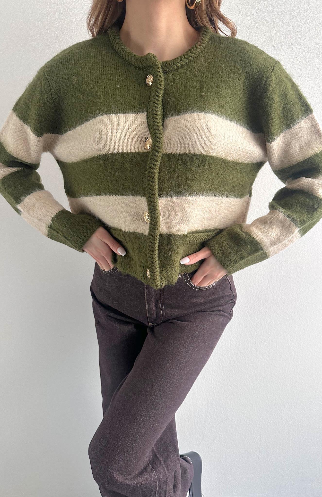 Fırça Şardonlu Crop Hırka HAKİ