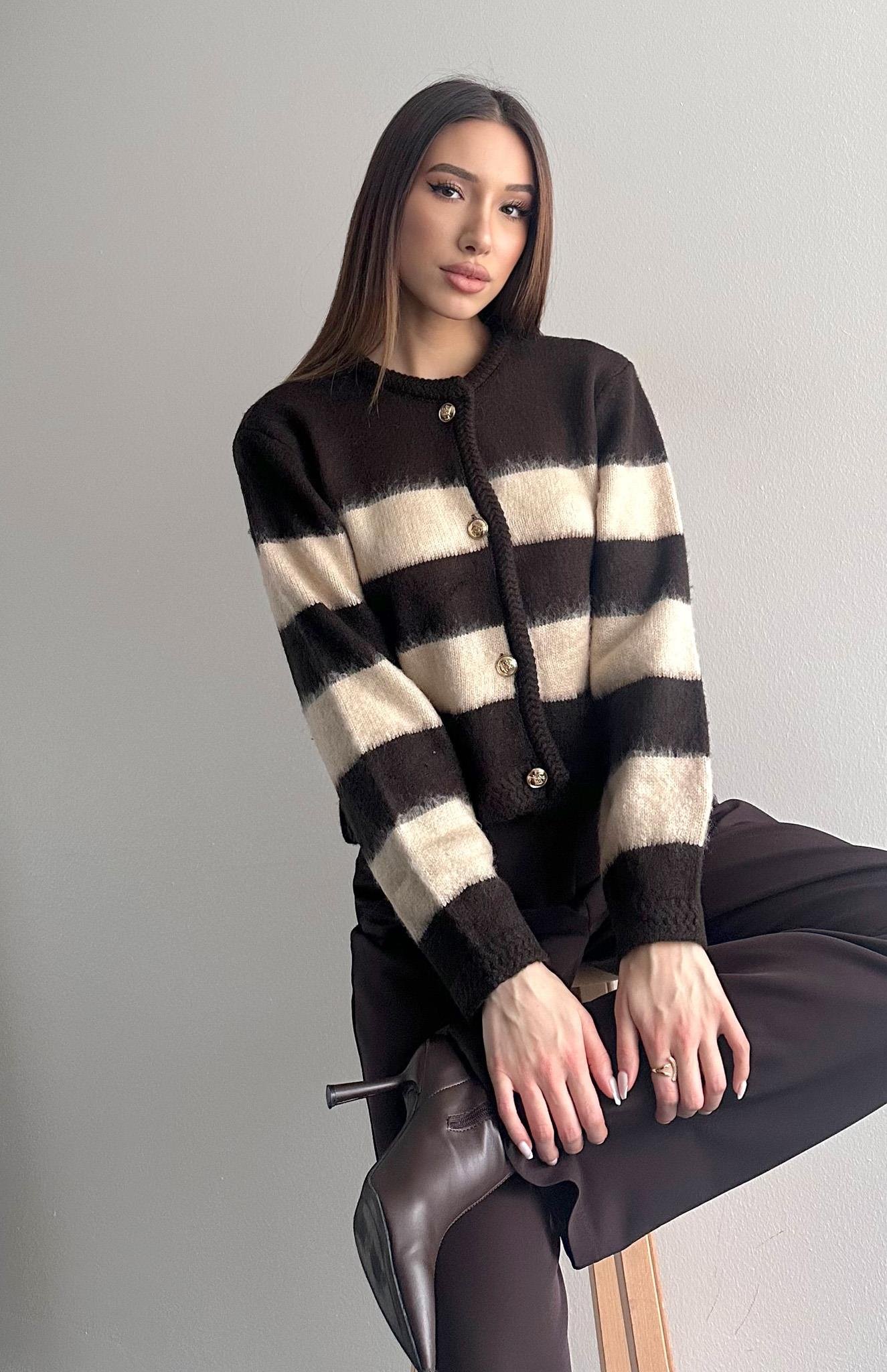 Fırça Şardonlu Crop Hırka KAHVERENGİ