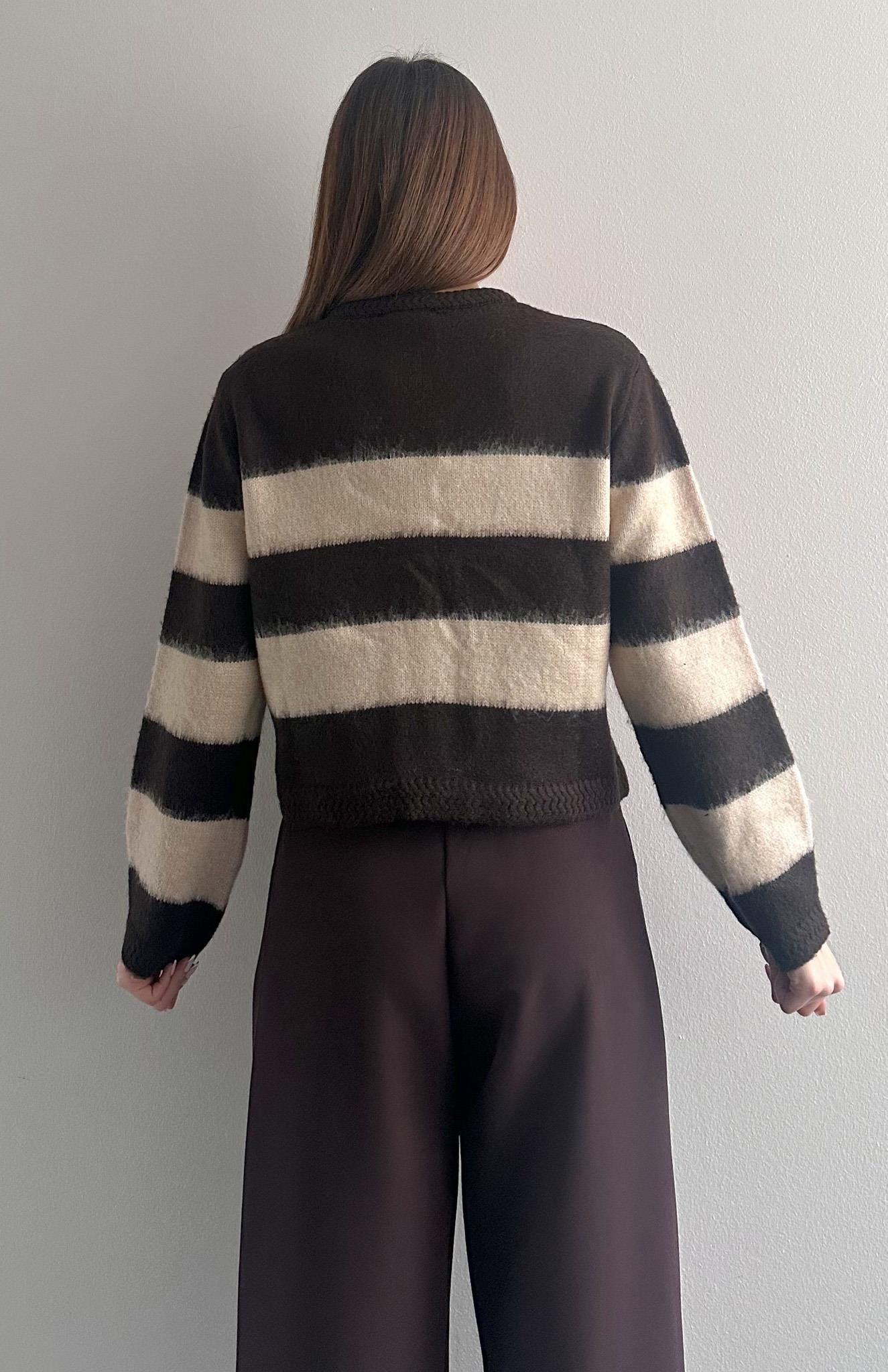 Fırça Şardonlu Crop Hırka KAHVERENGİ