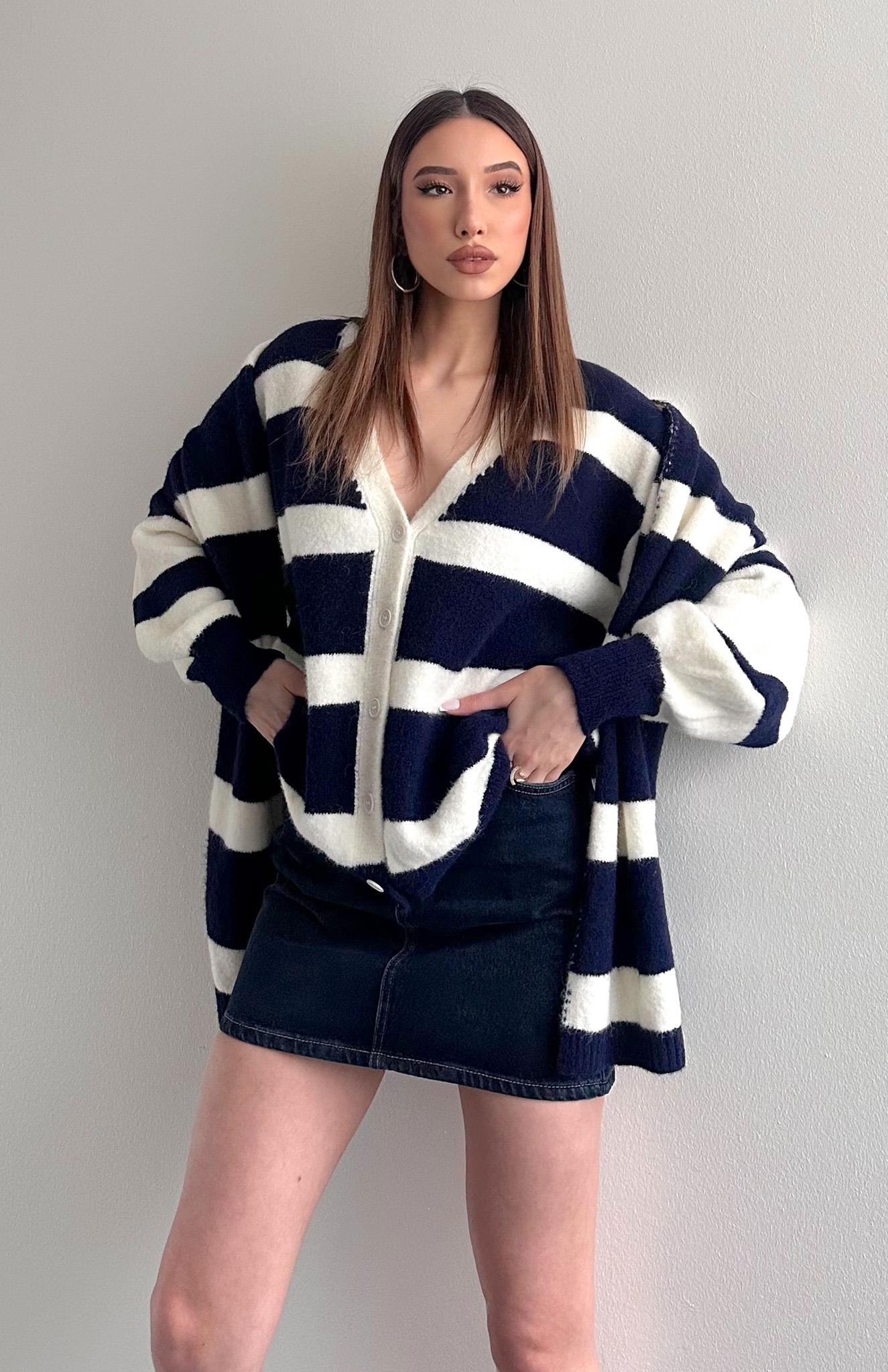 Hırka Atkı Kombin Triko LACİVERT