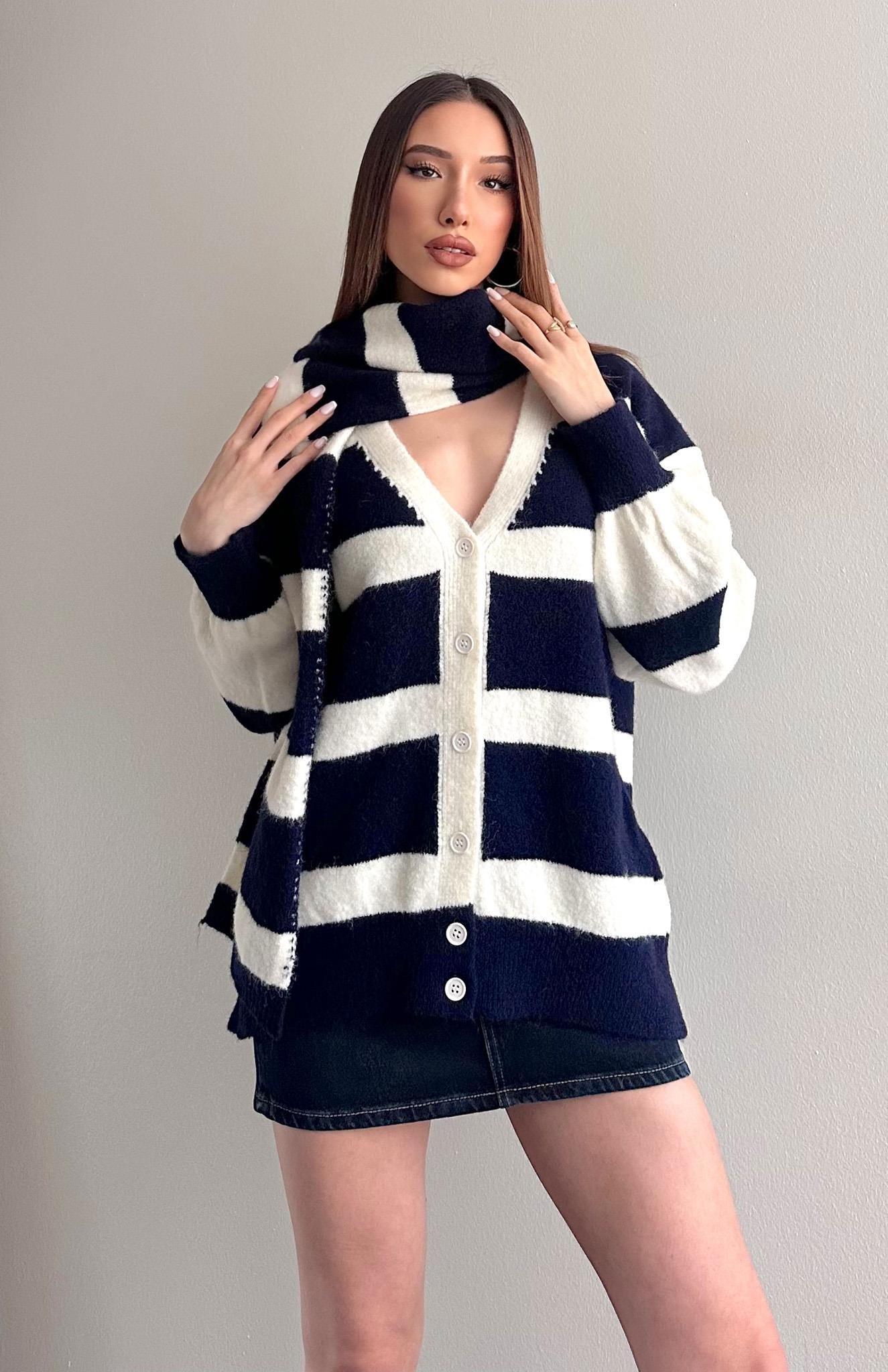 Hırka Atkı Kombin Triko LACİVERT