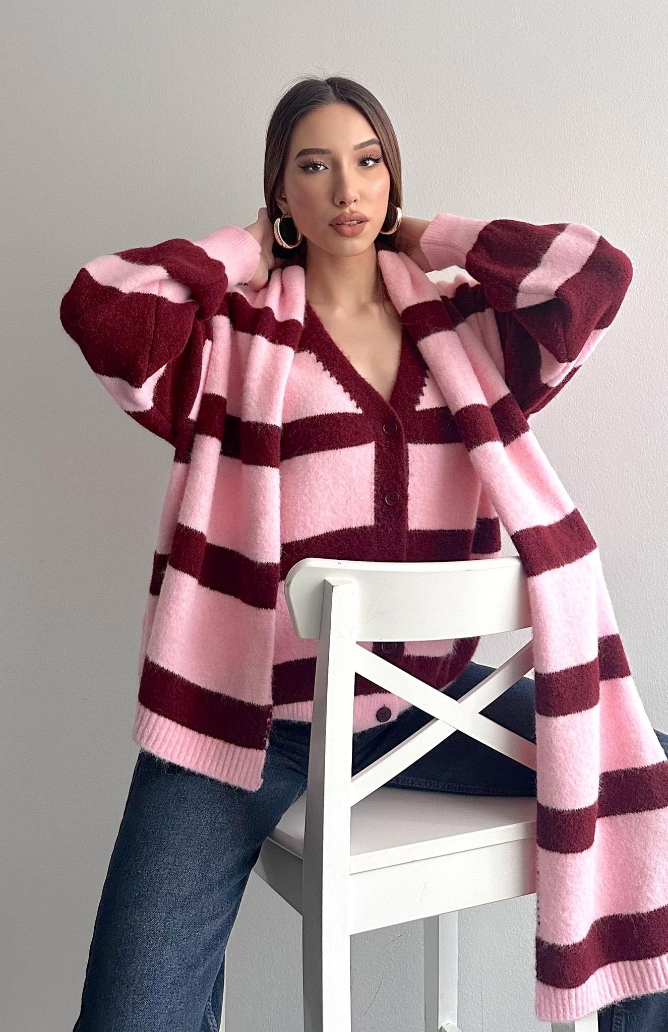 Hırka Atkı Kombin Triko PEMBE