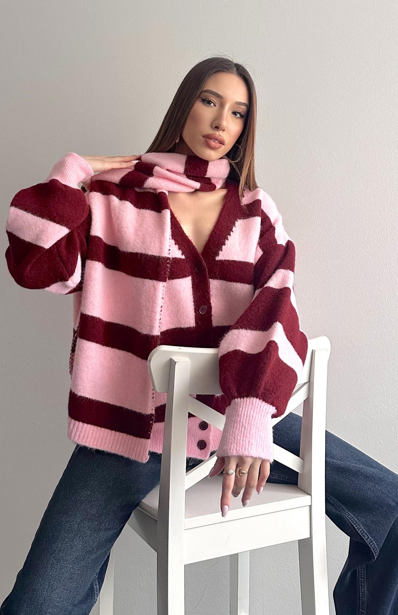 Hırka Atkı Kombin Triko PEMBE