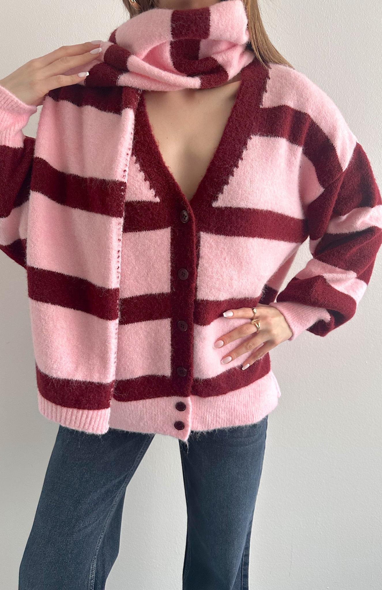 Hırka Atkı Kombin Triko PEMBE