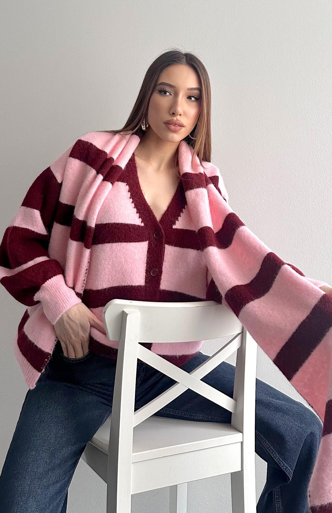 Hırka Atkı Kombin Triko PEMBE