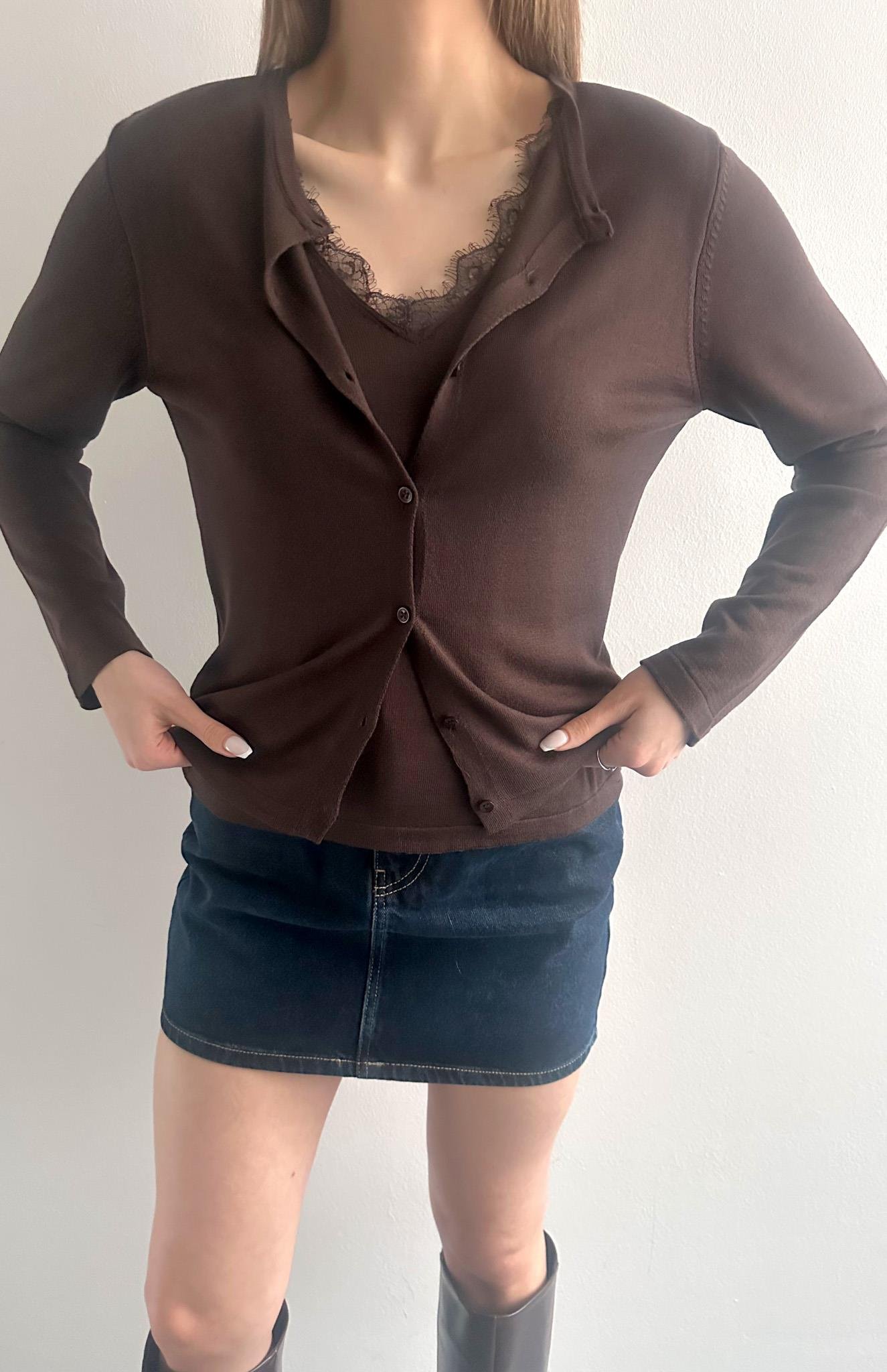 Kombine Dantel Hırka KAHVERENGİ