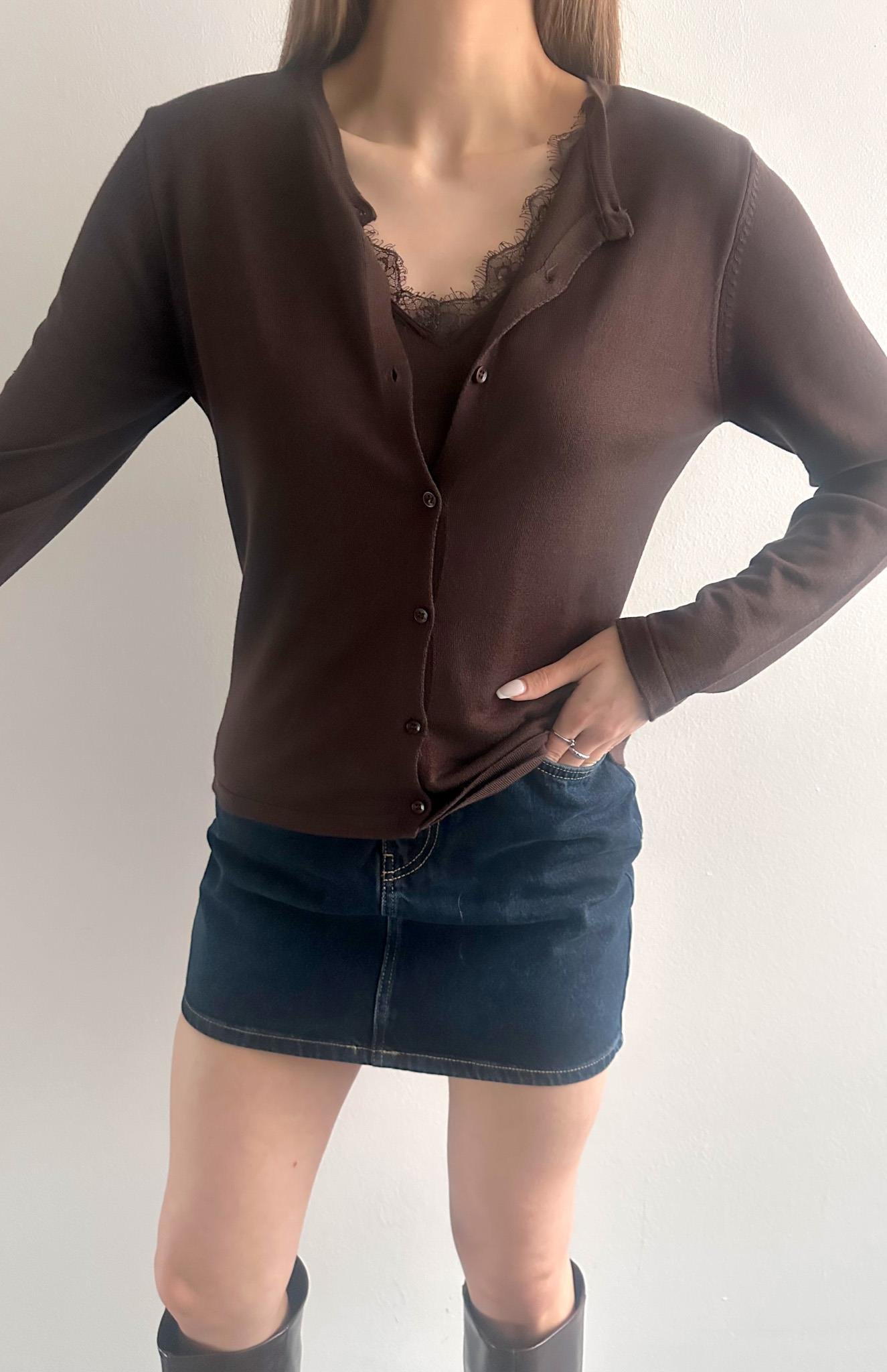 Kombine Dantel Hırka KAHVERENGİ