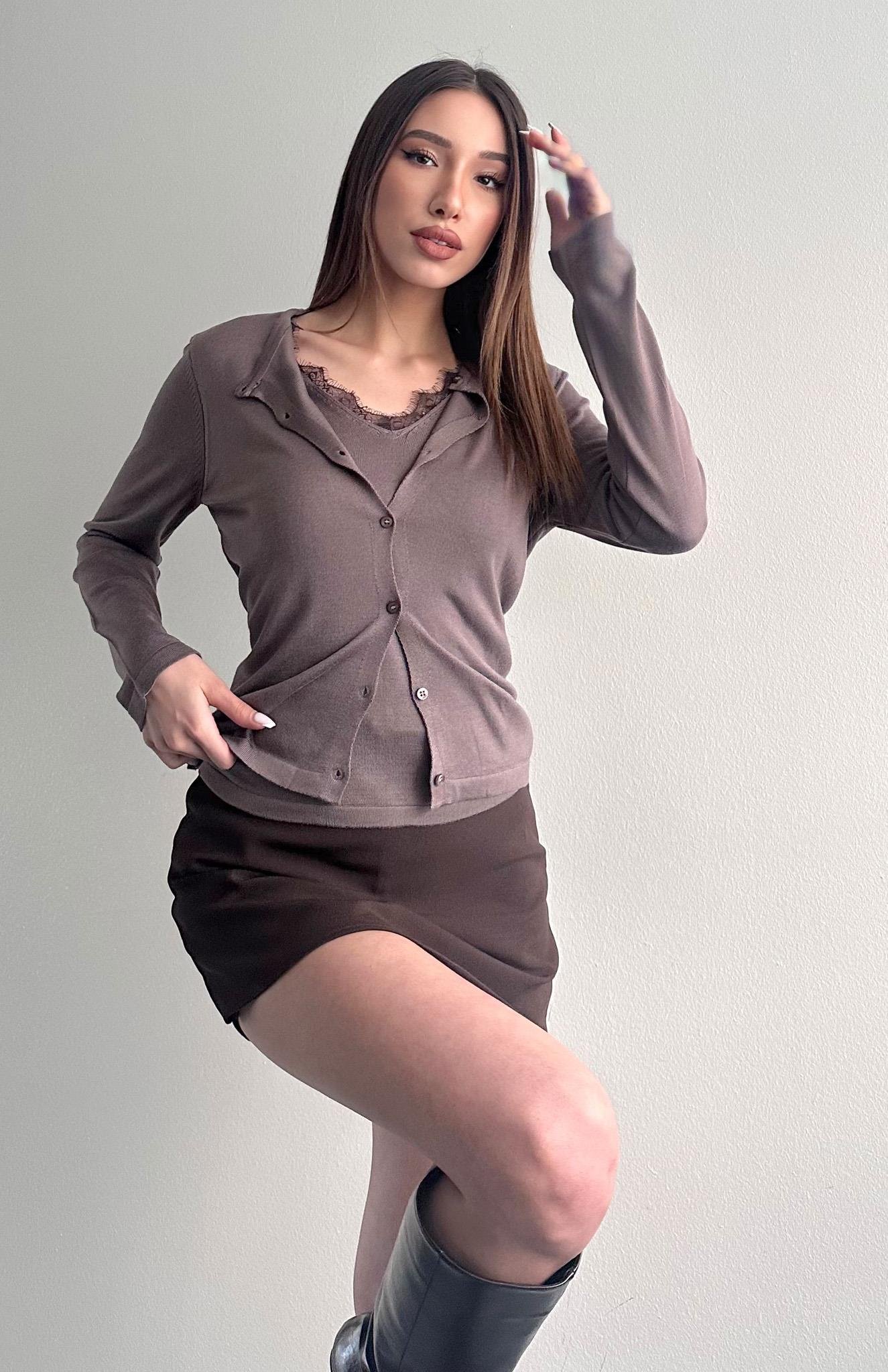 Kombine Dantel Hırka VİZON