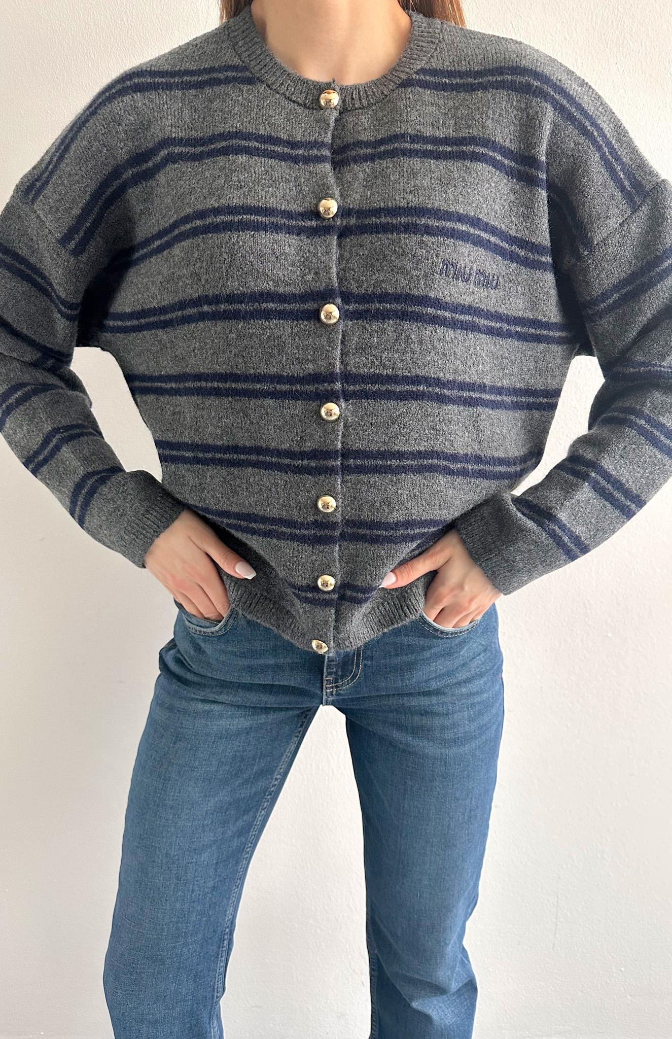 Miu Çizgili Hırka ANTRASİT