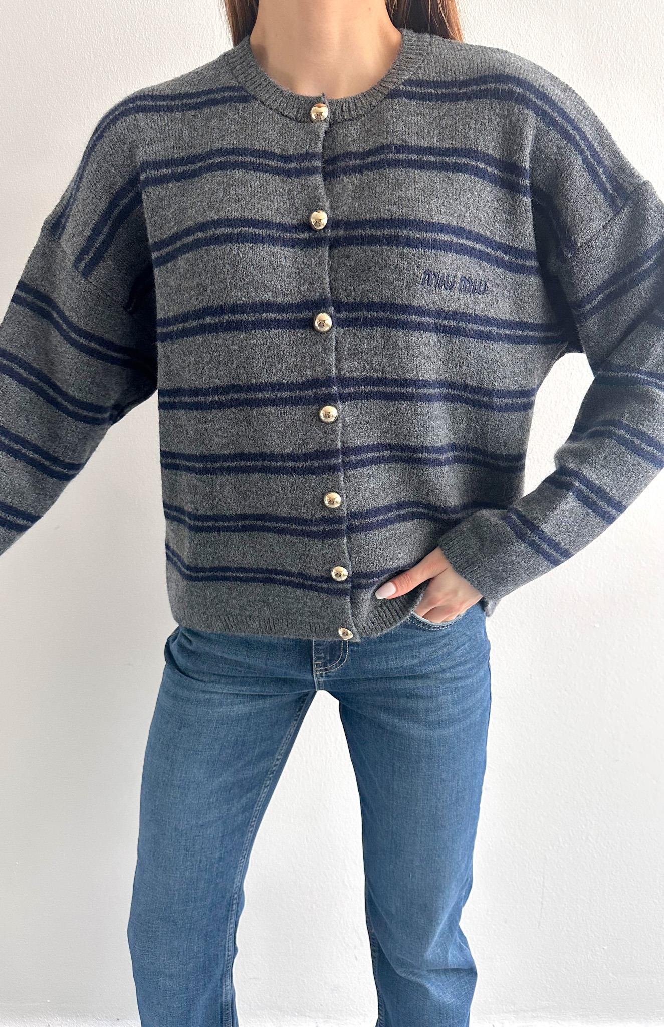 Miu Çizgili Hırka ANTRASİT