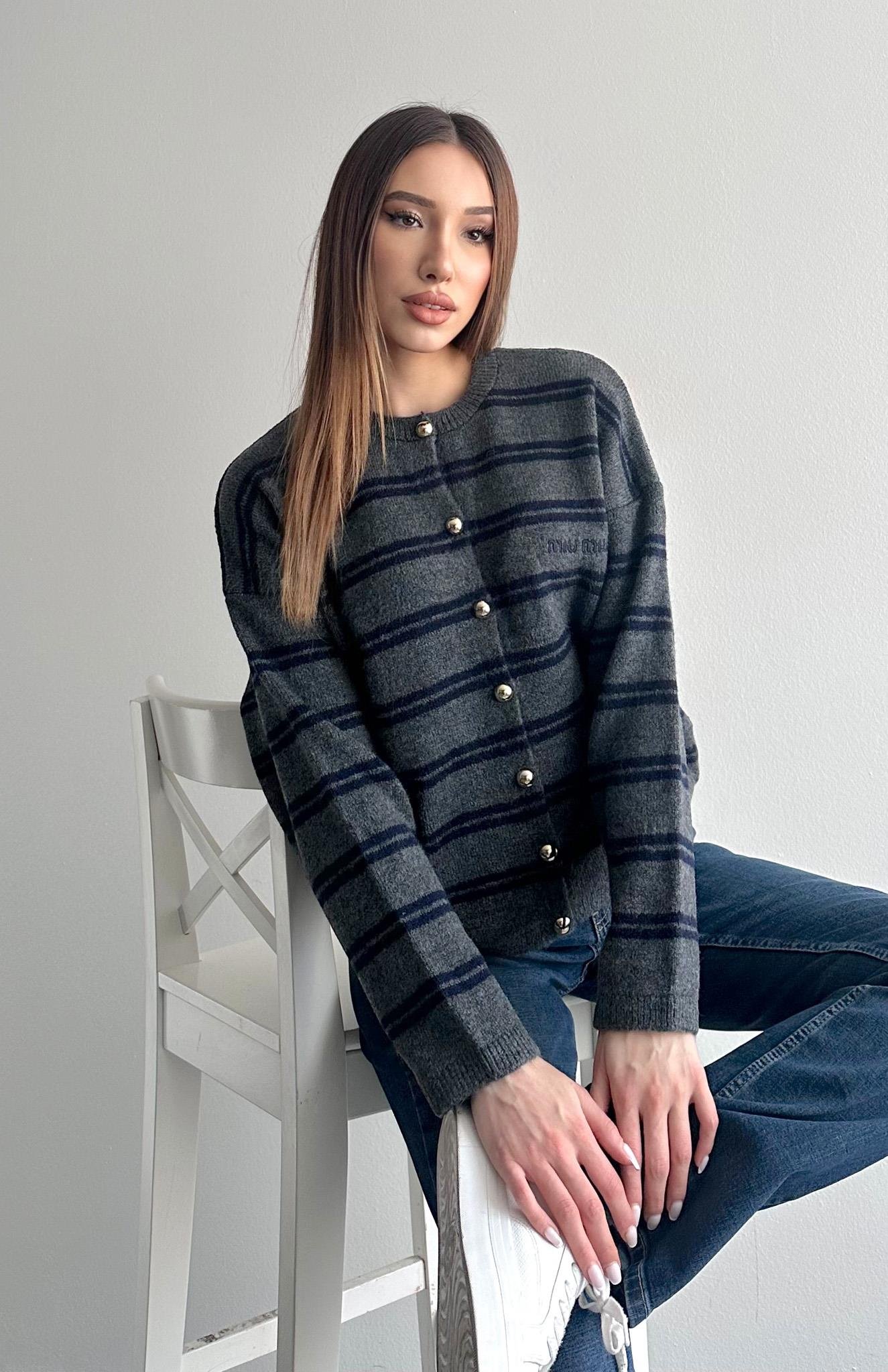 Miu Çizgili Hırka ANTRASİT