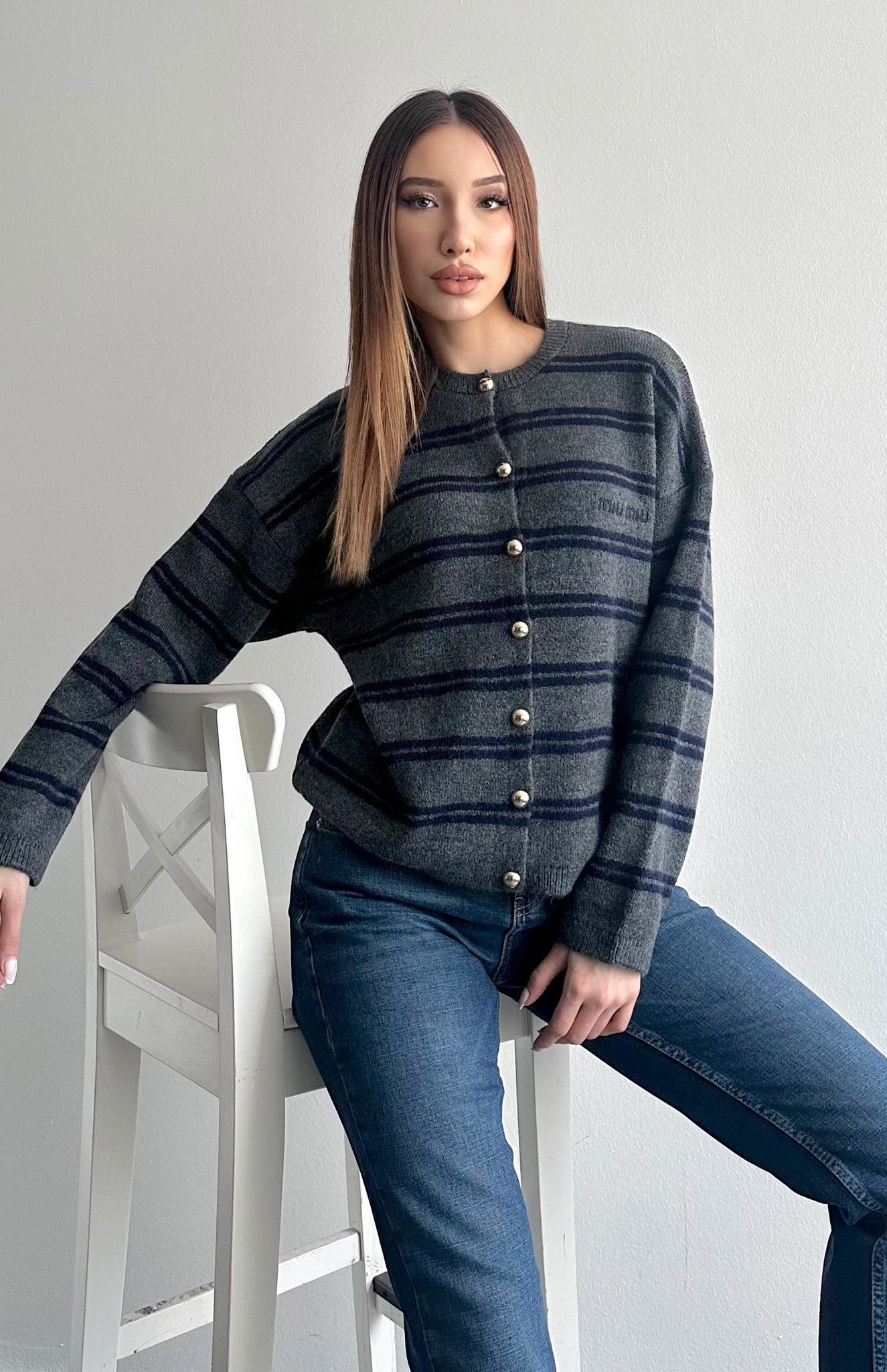 Miu Çizgili Hırka ANTRASİT