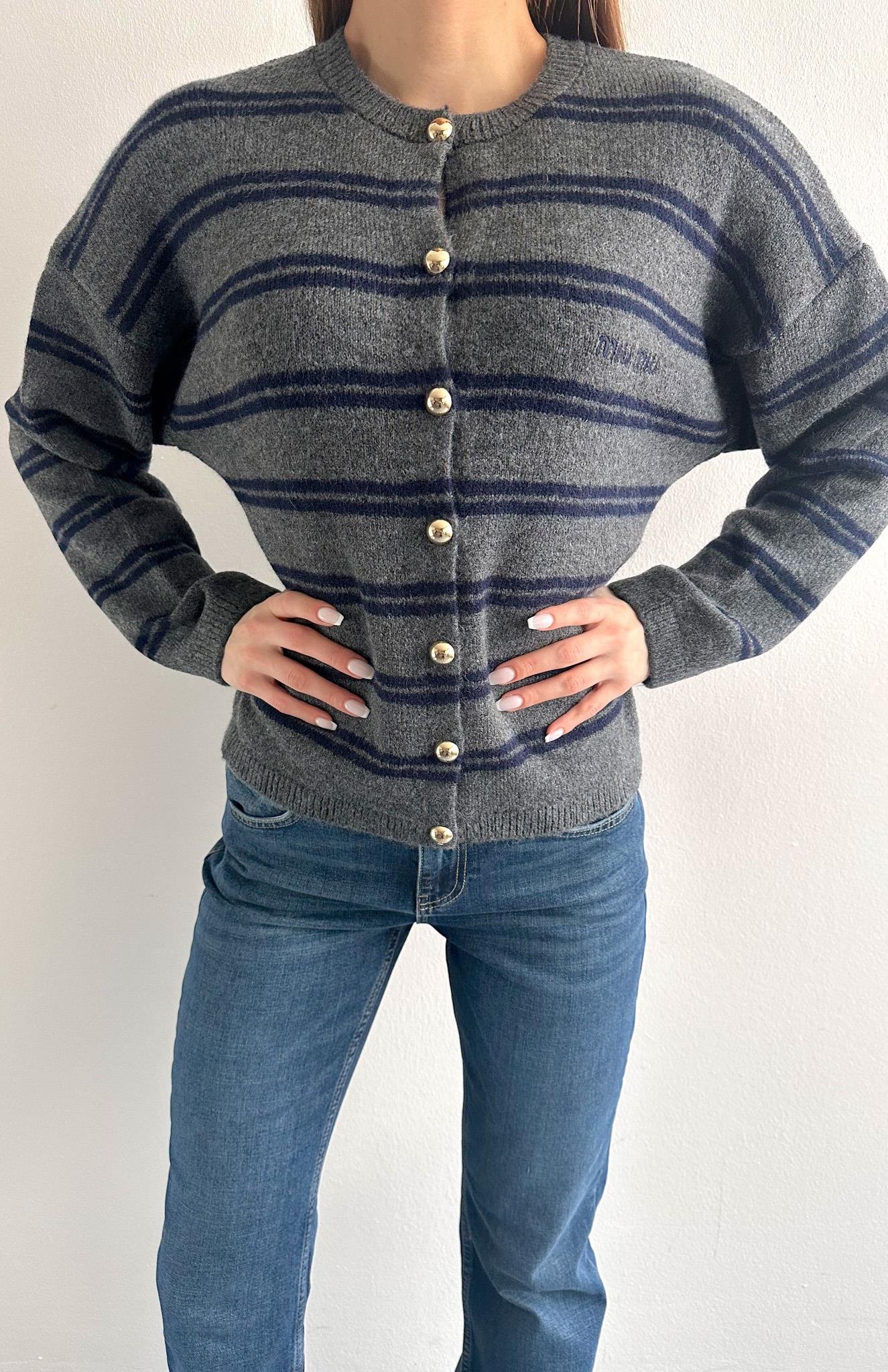 Miu Çizgili Hırka ANTRASİT