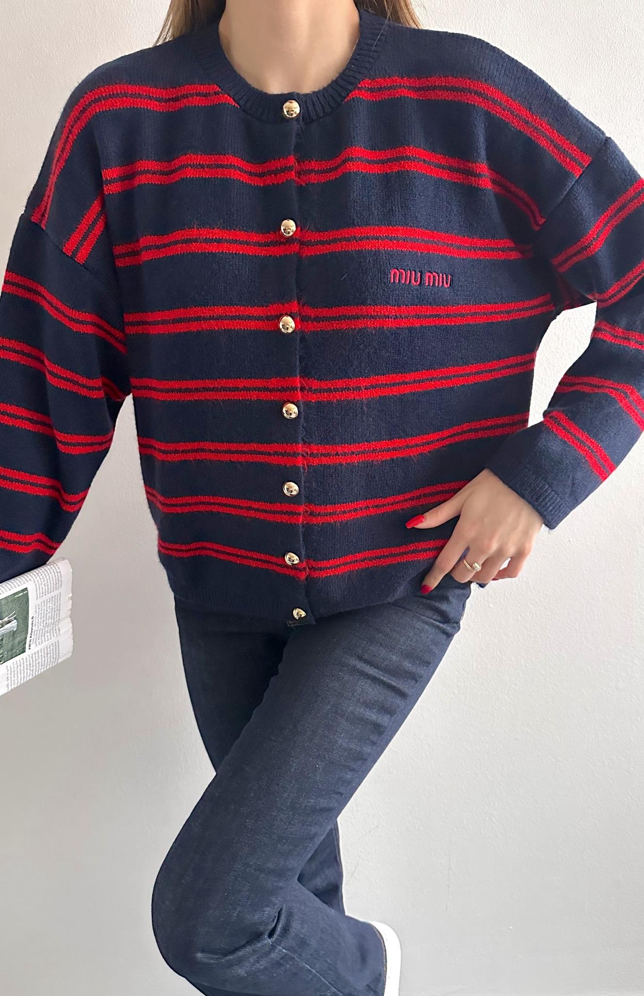 Miu Çizgili Hırka LACİVERT