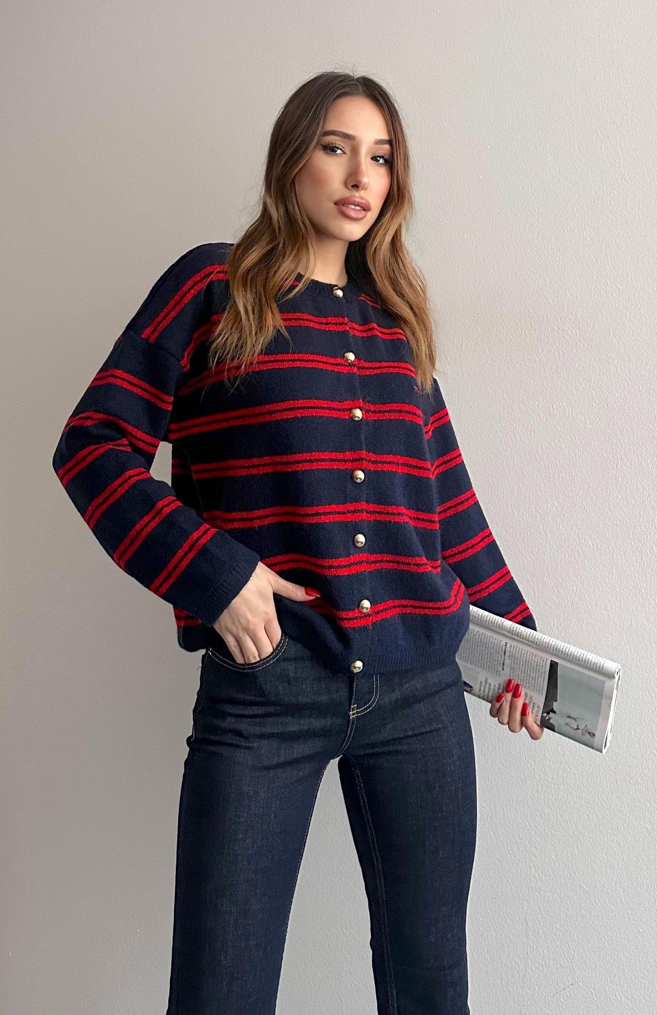 Miu Çizgili Hırka LACİVERT