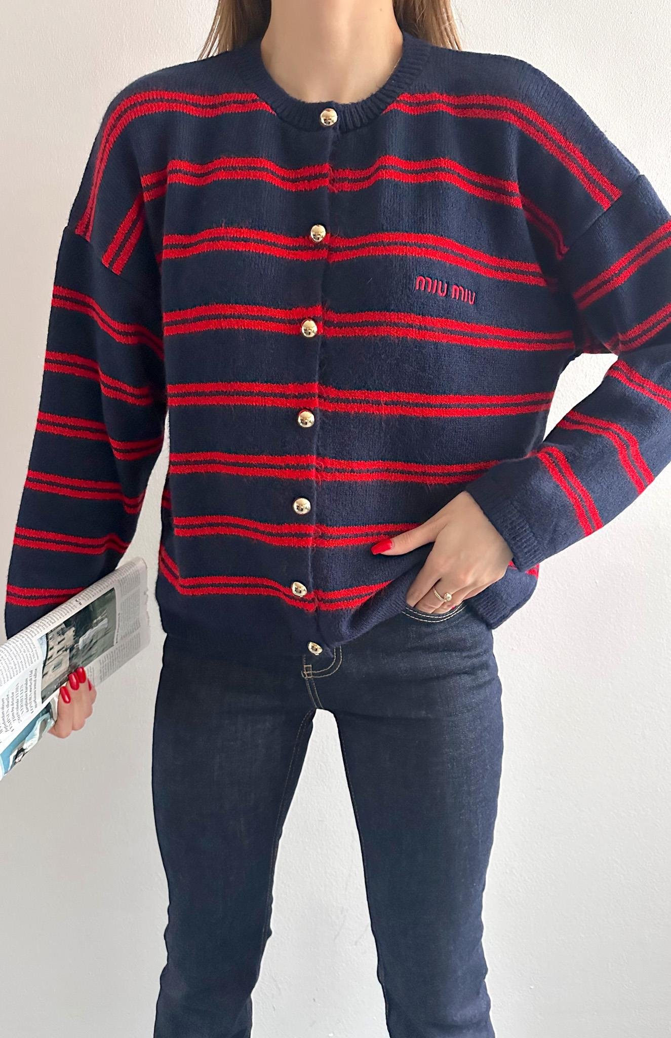 Miu Çizgili Hırka LACİVERT