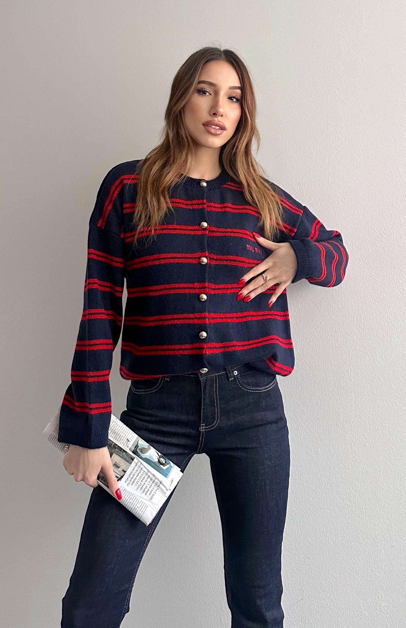 Miu Çizgili Hırka LACİVERT