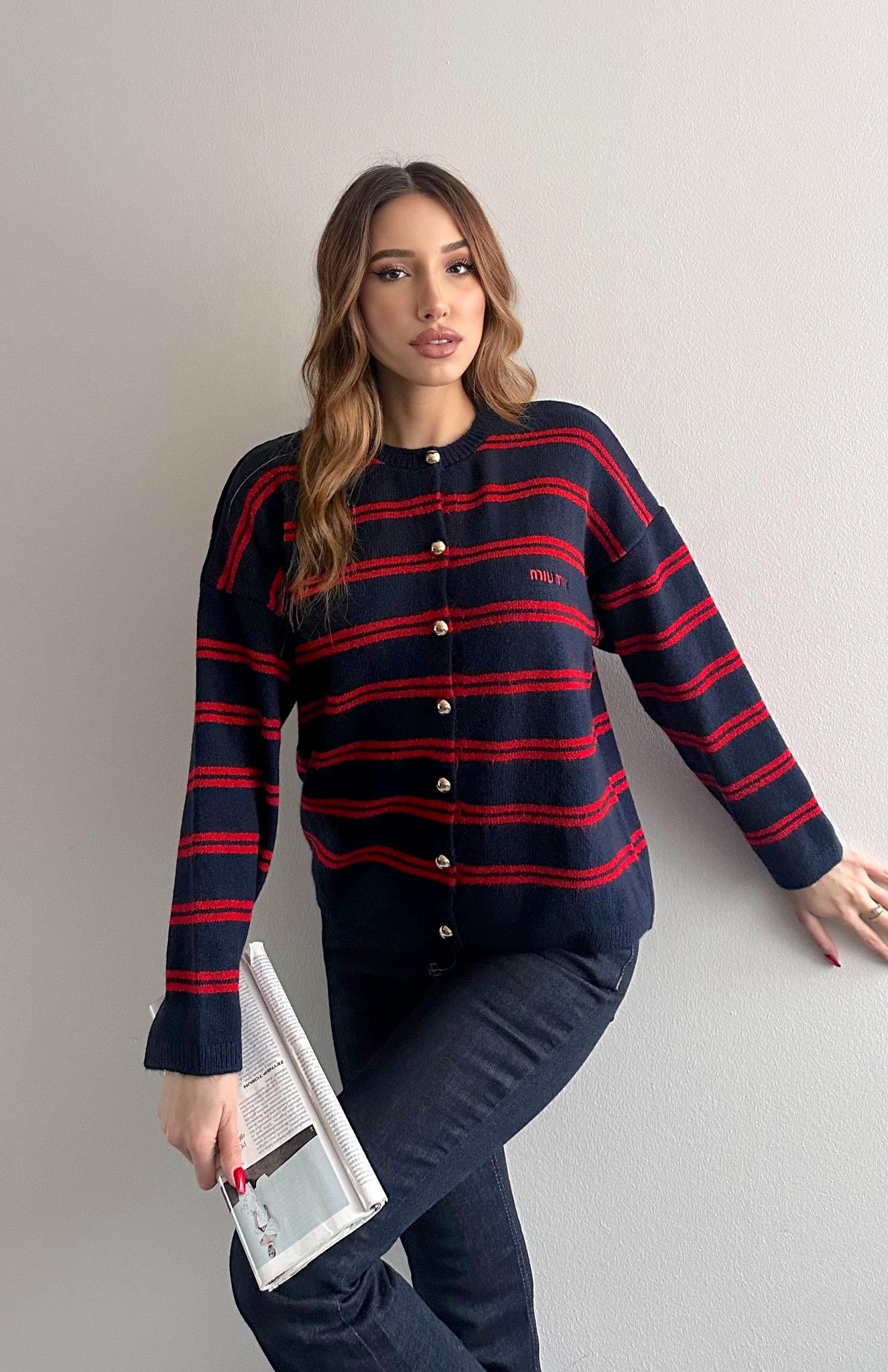 Miu Çizgili Hırka LACİVERT