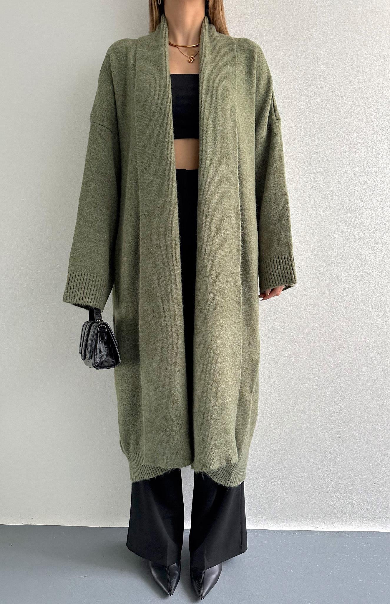 Önü Açık Şal Yaka Hırka A.YEŞİL