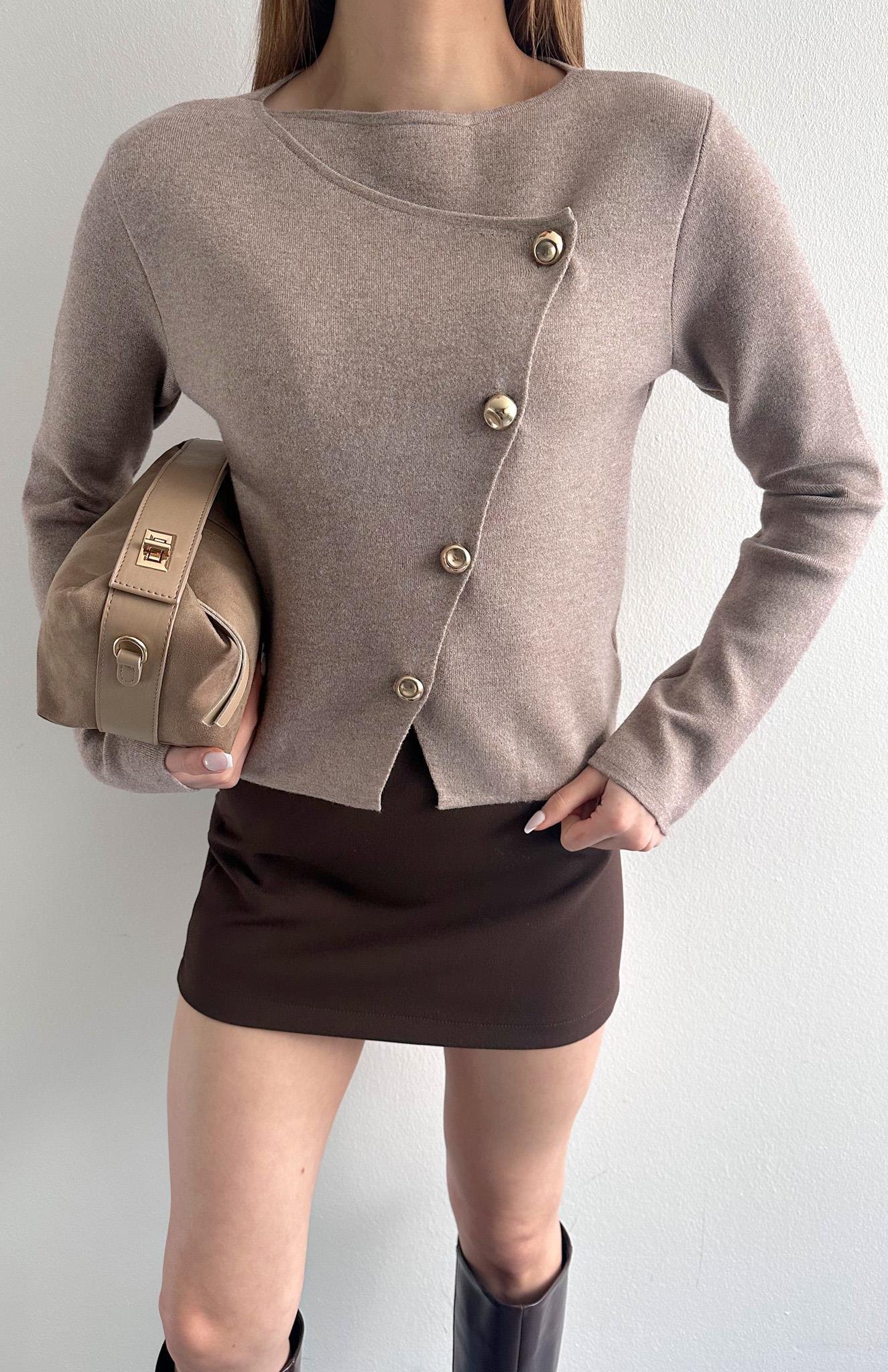 Önü Asimetrik Hırka BEJ