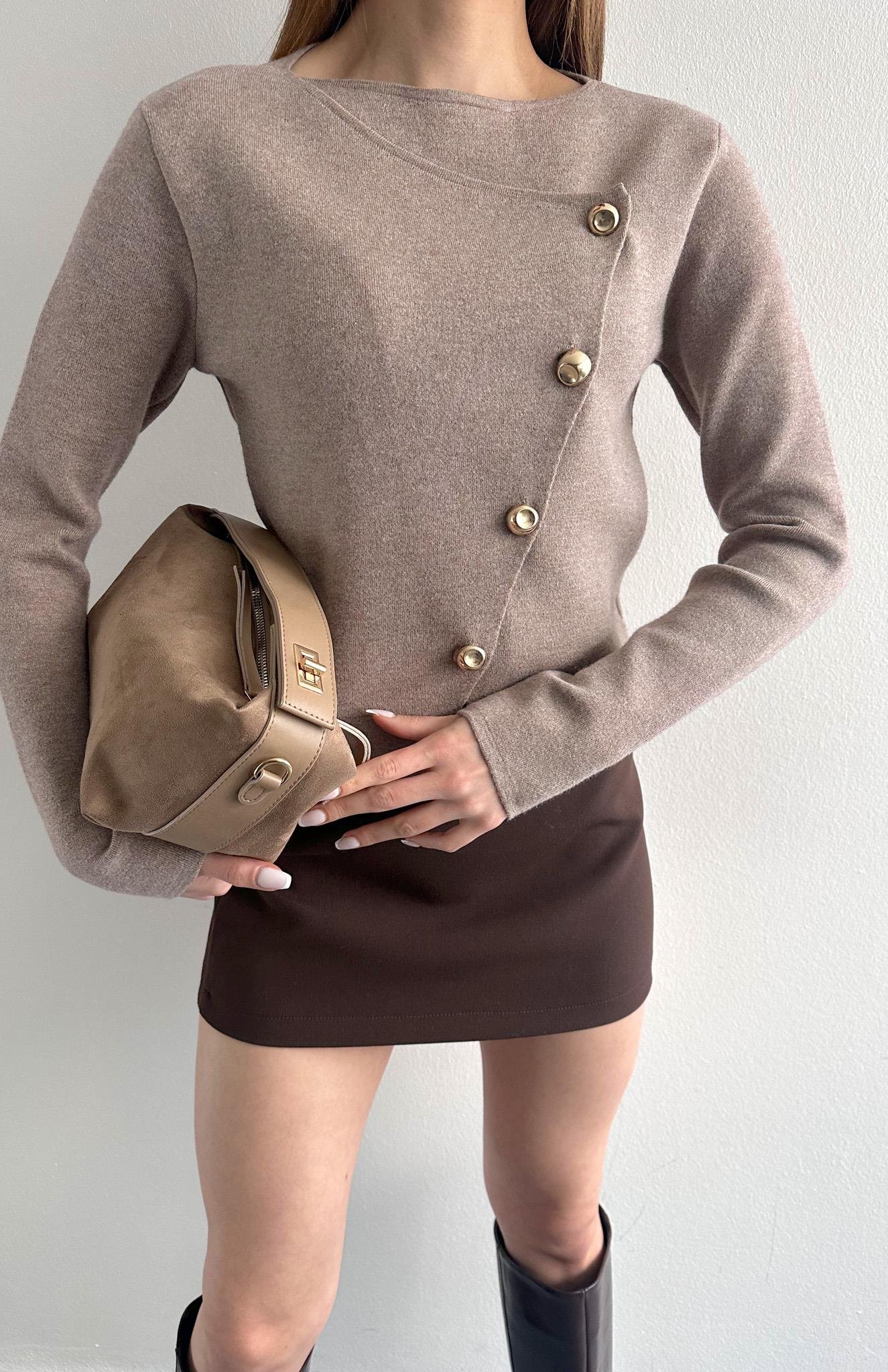 Önü Asimetrik Hırka BEJ